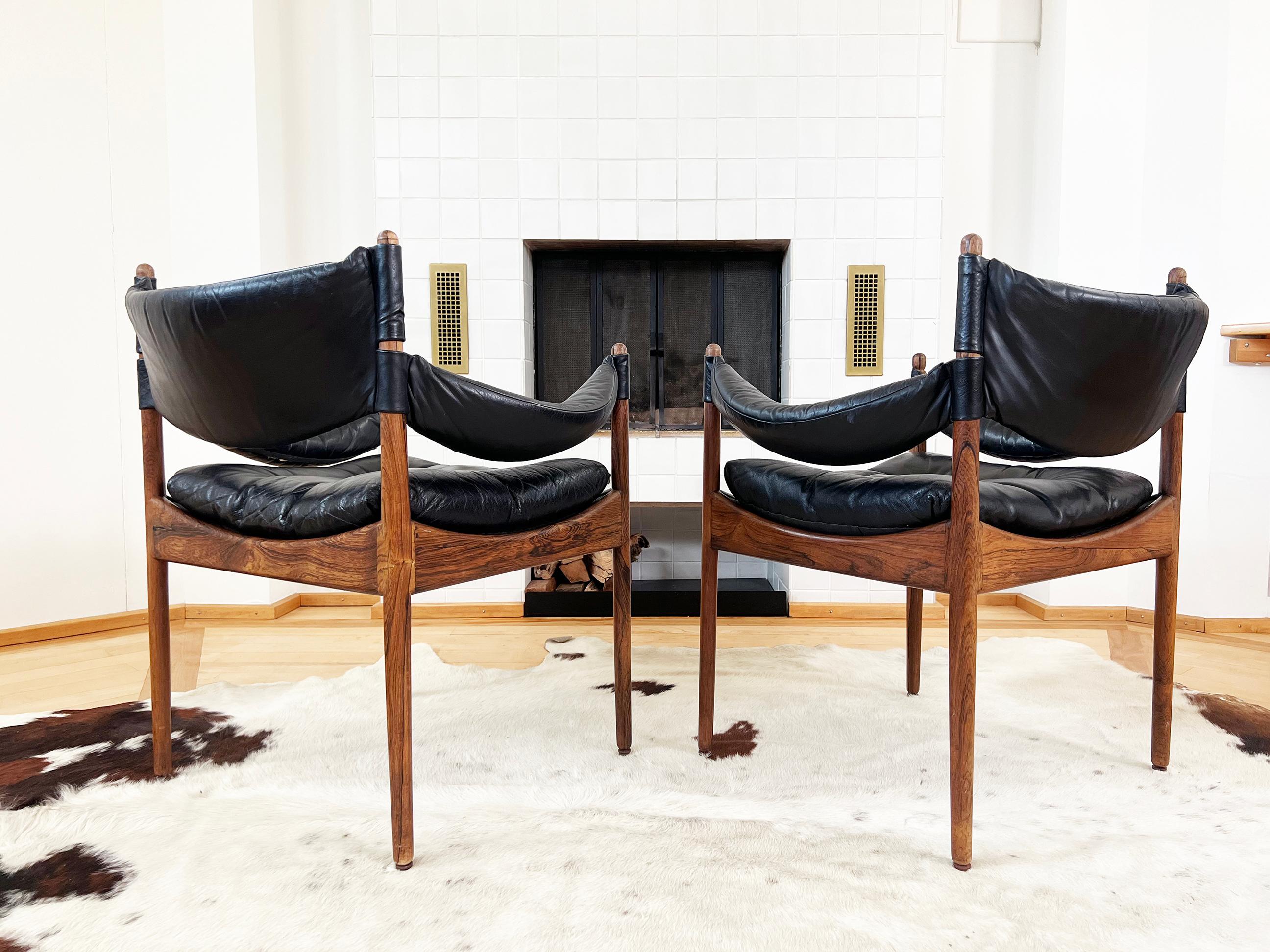 Danish Kristian Vedel Black Leather Chairs Armchairs 
