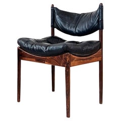 Kristian Vedel Black Leather Side Accent Chairs "Modus"