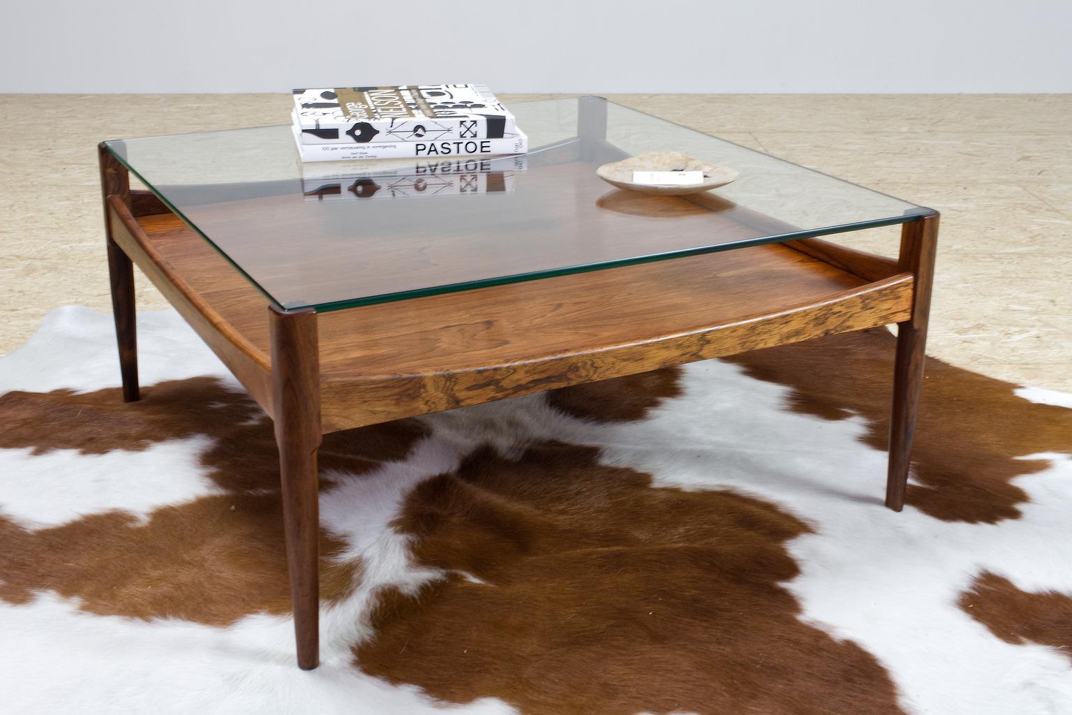 Danish Kristian Vedel Coffee Table in Rosewood and Glass for Willadsen, Denmark, 1960s