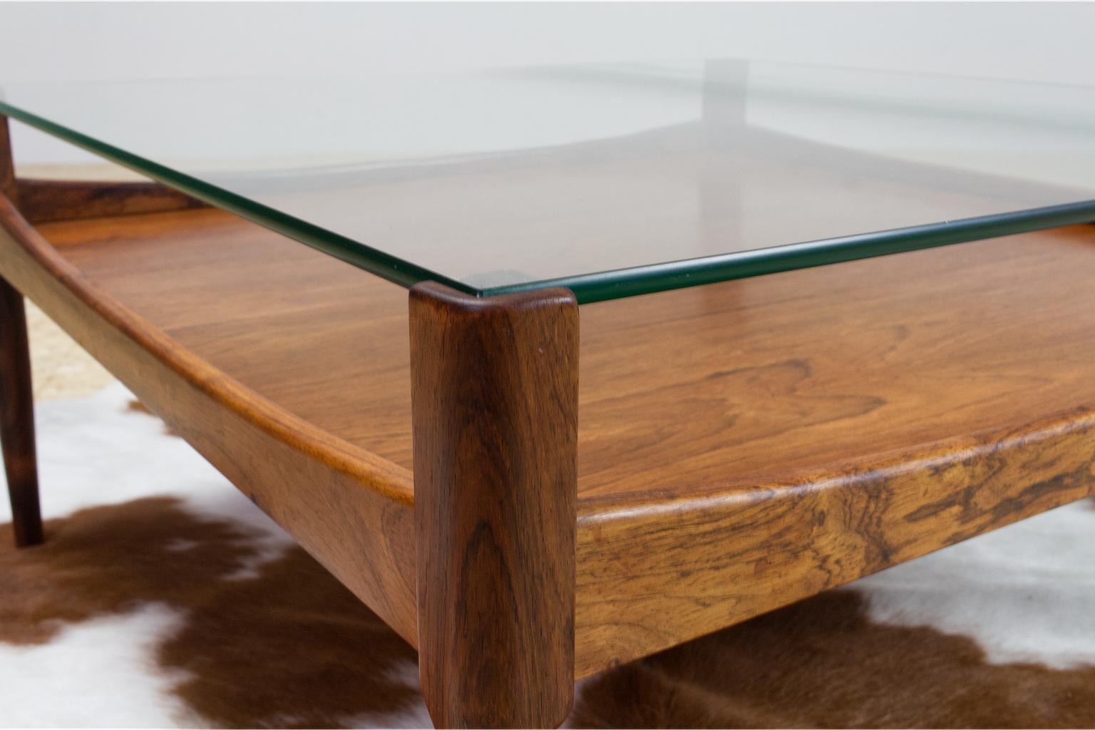 Mid-20th Century Kristian Vedel Coffee Table in Rosewood and Glass for Willadsen, Denmark, 1960s