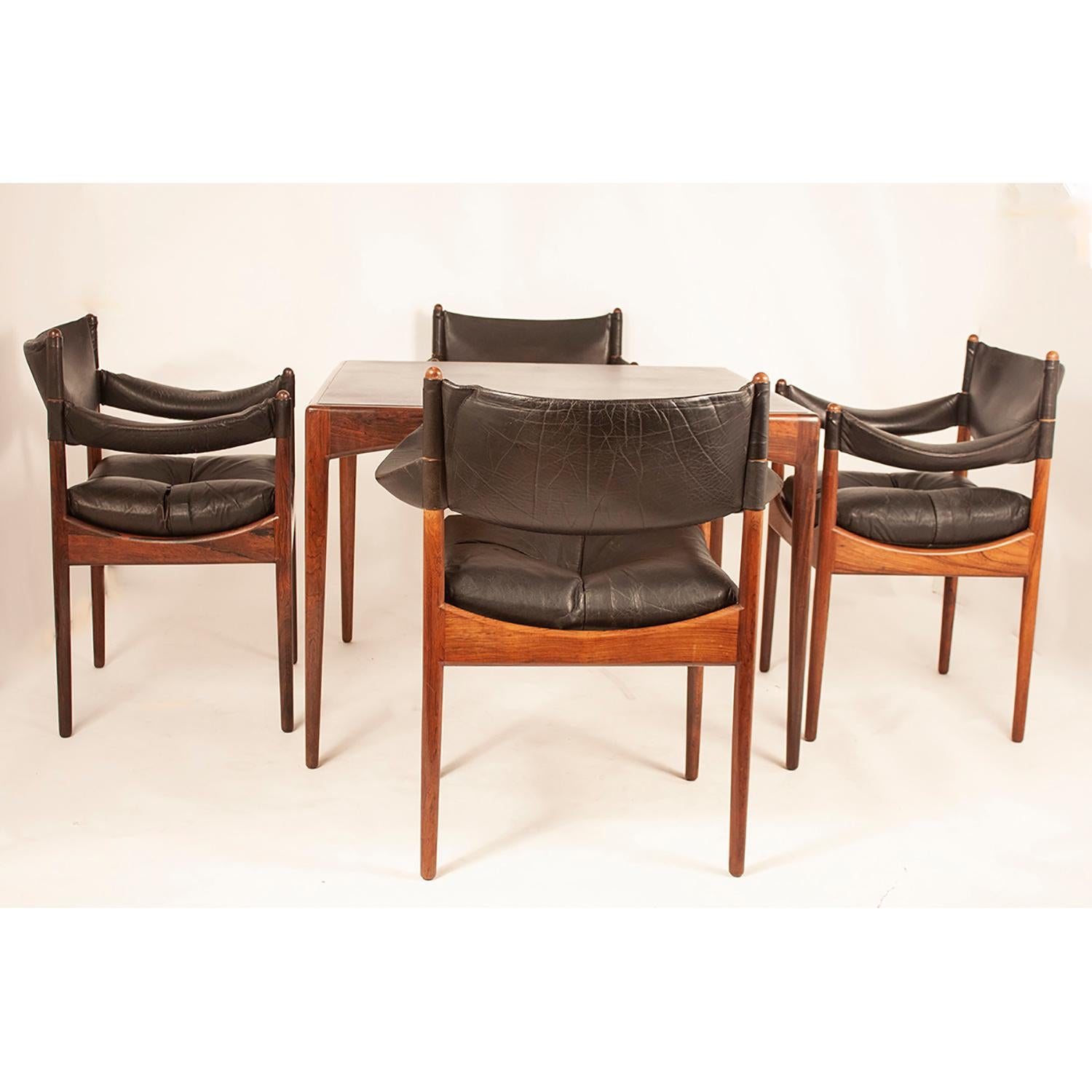 Kristian Vedel Midcentury Black Leather Danish Set Four Armchairs In Good Condition In Barcelona, Cataluna
