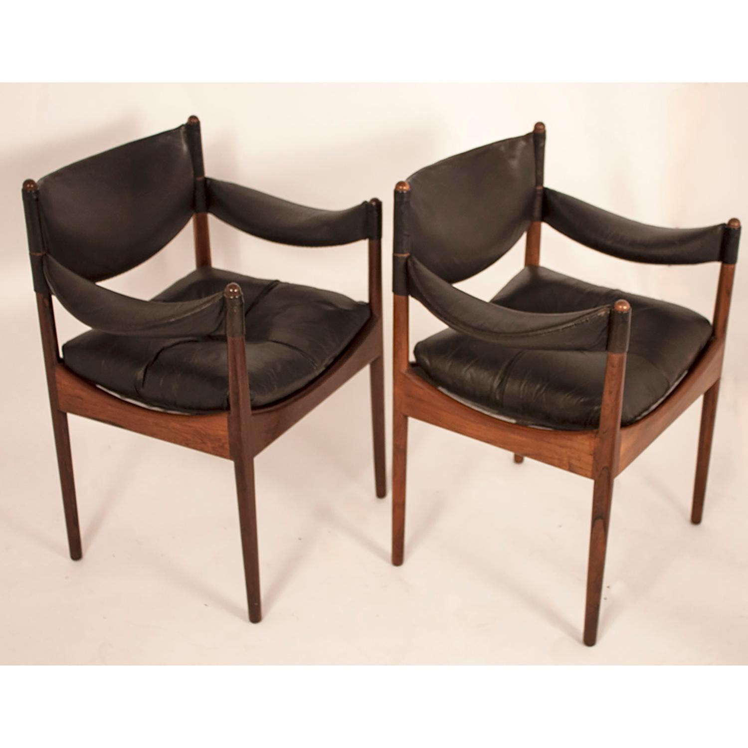 Mid-20th Century Kristian Vedel Midcentury Black Leather Danish Set Four Armchairs