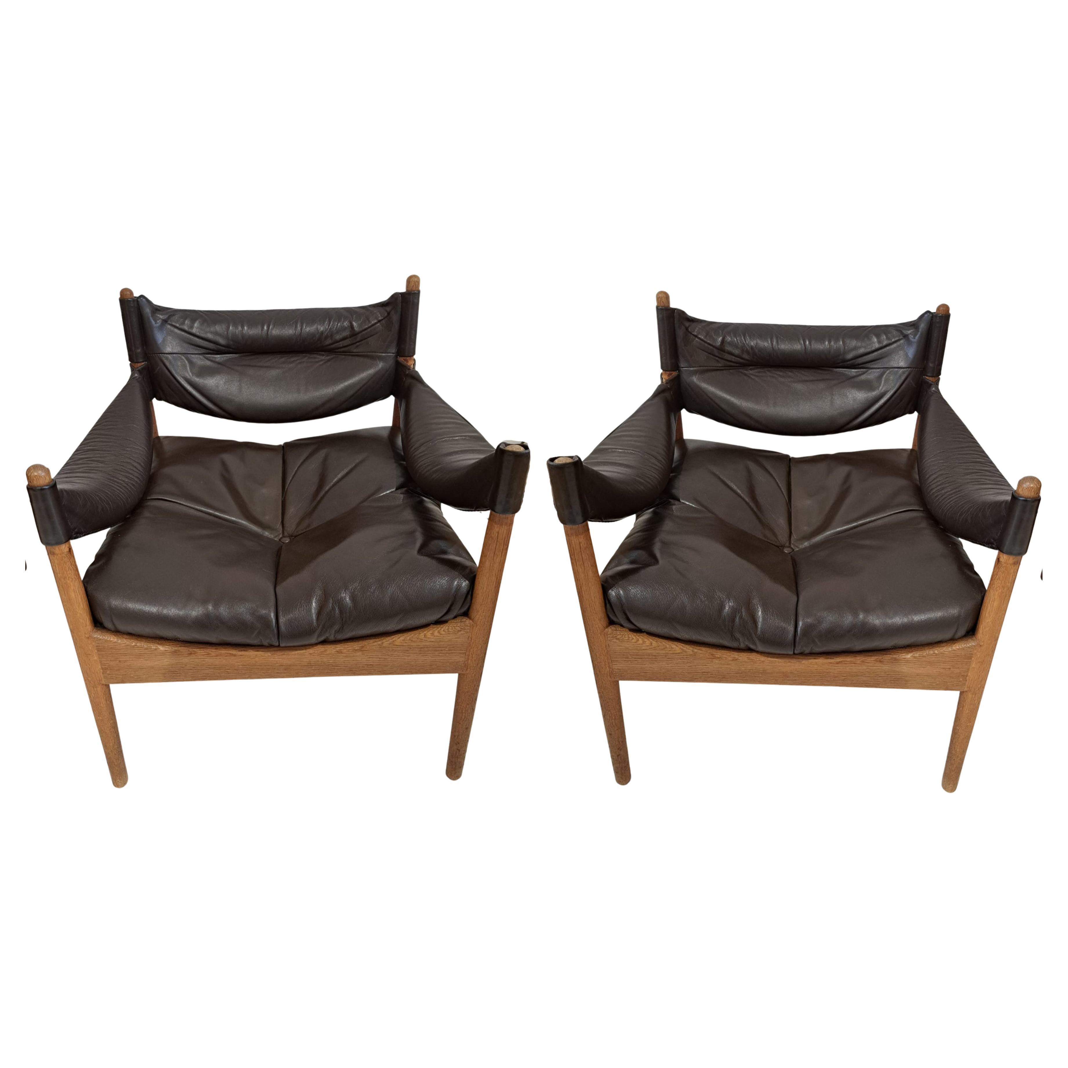 Kristian Vedel "Modus" Danish Oak Lounge Chairs, circa 1960, Pair