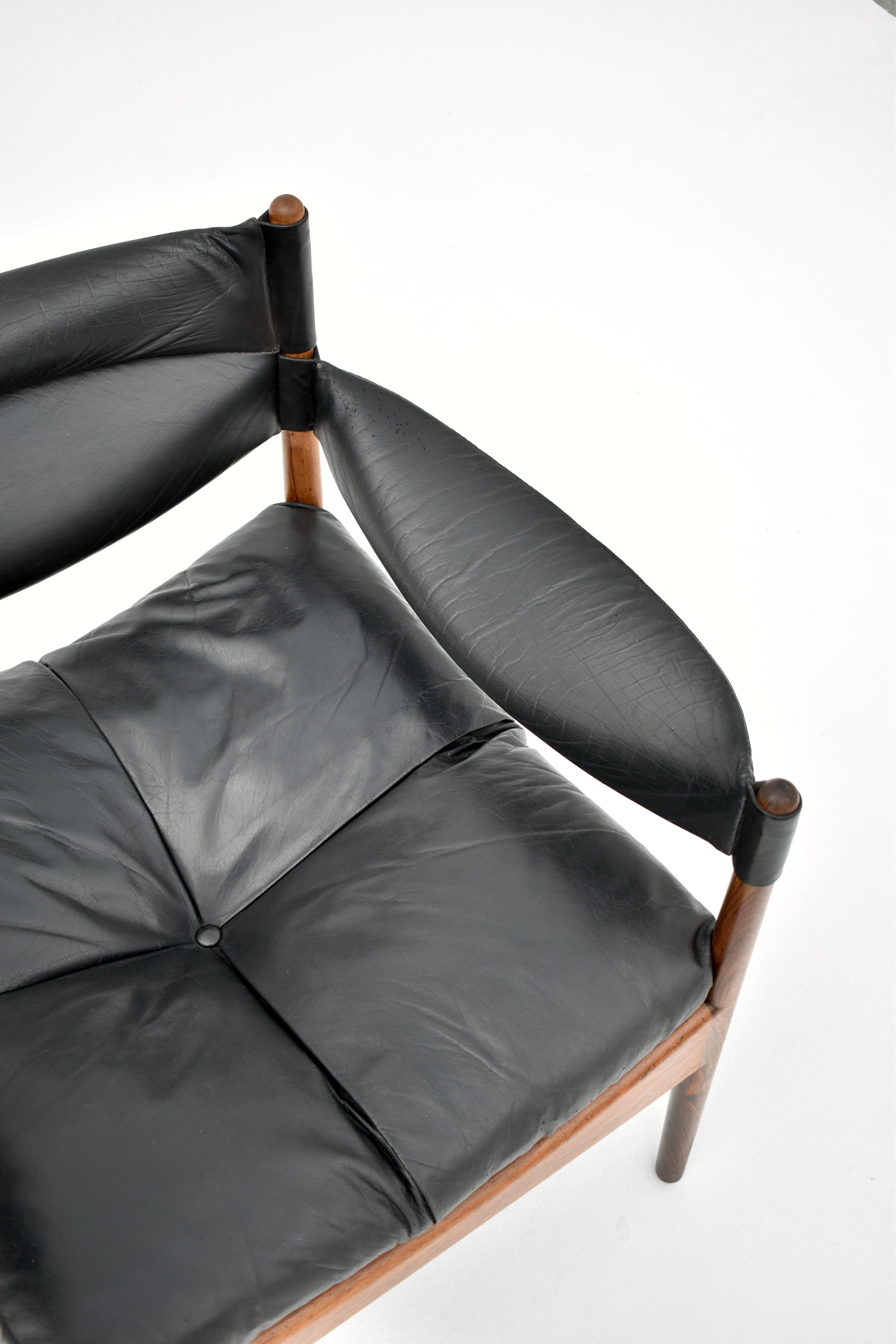 Leather Kristian Vedel Modus Lounge Chair & Footstool For Søren Willadsen møbelfabrik