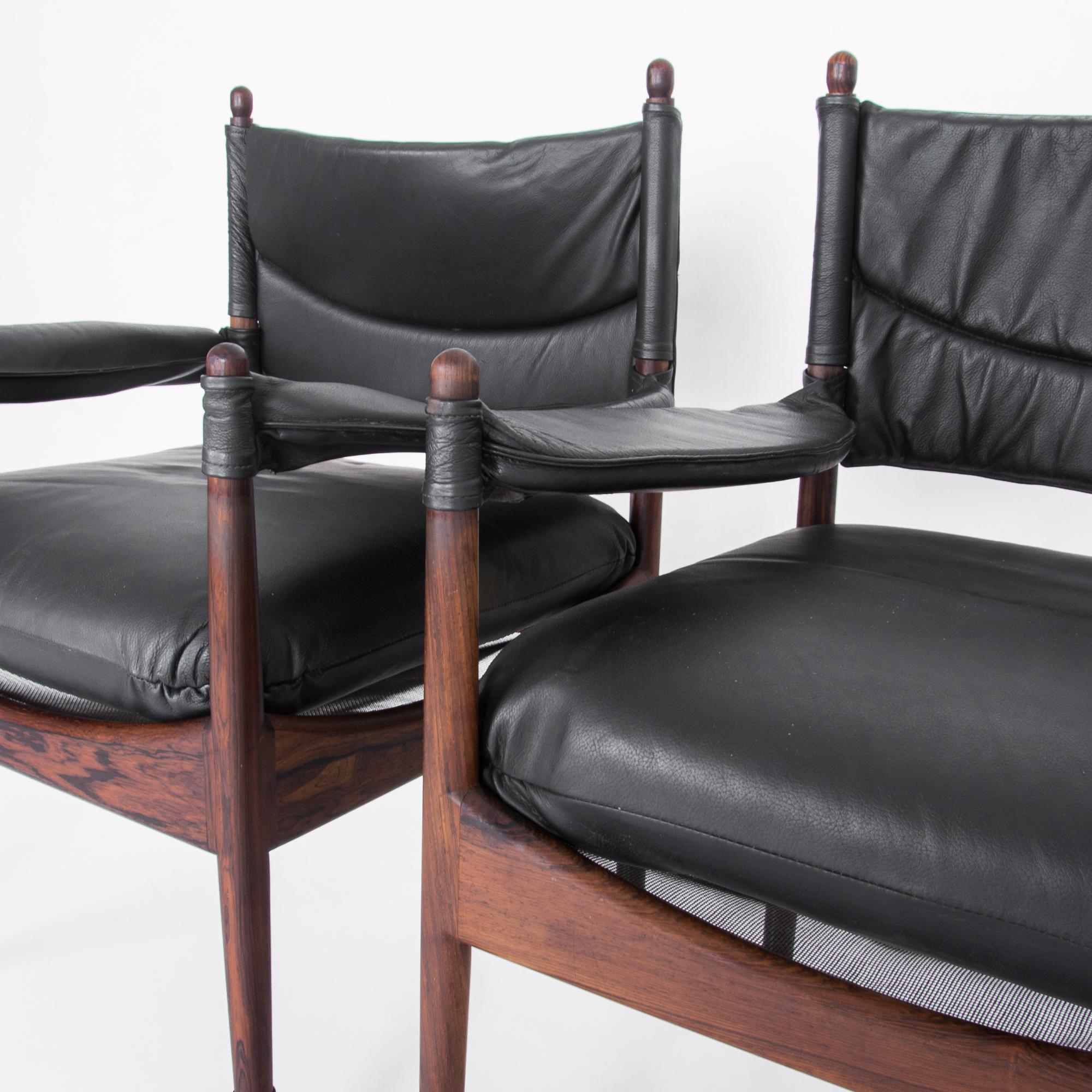 Kristian Vedel Rosewood and Leather Chairs, a Pair 3