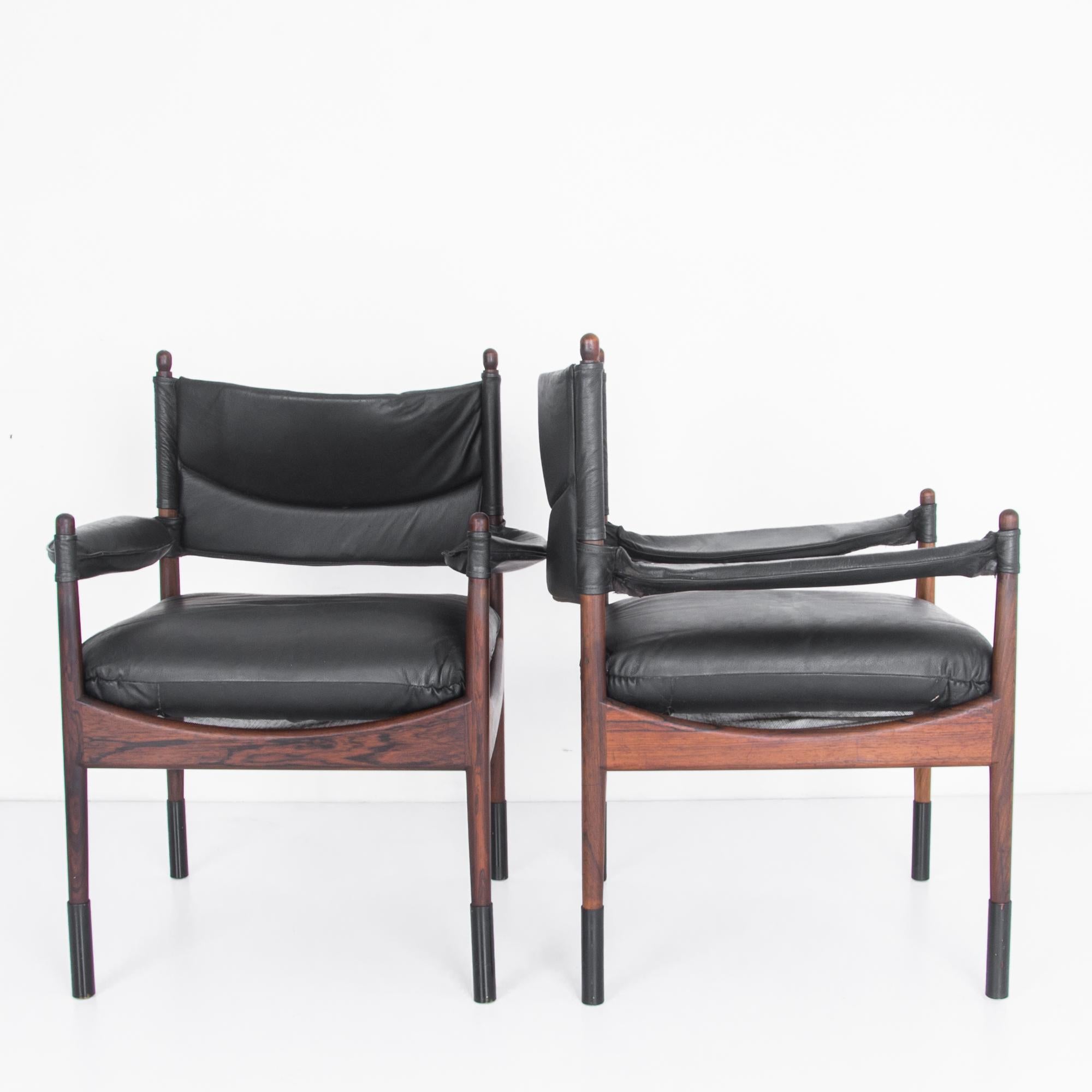 Scandinavian Modern Kristian Vedel Rosewood and Leather Chairs, a Pair