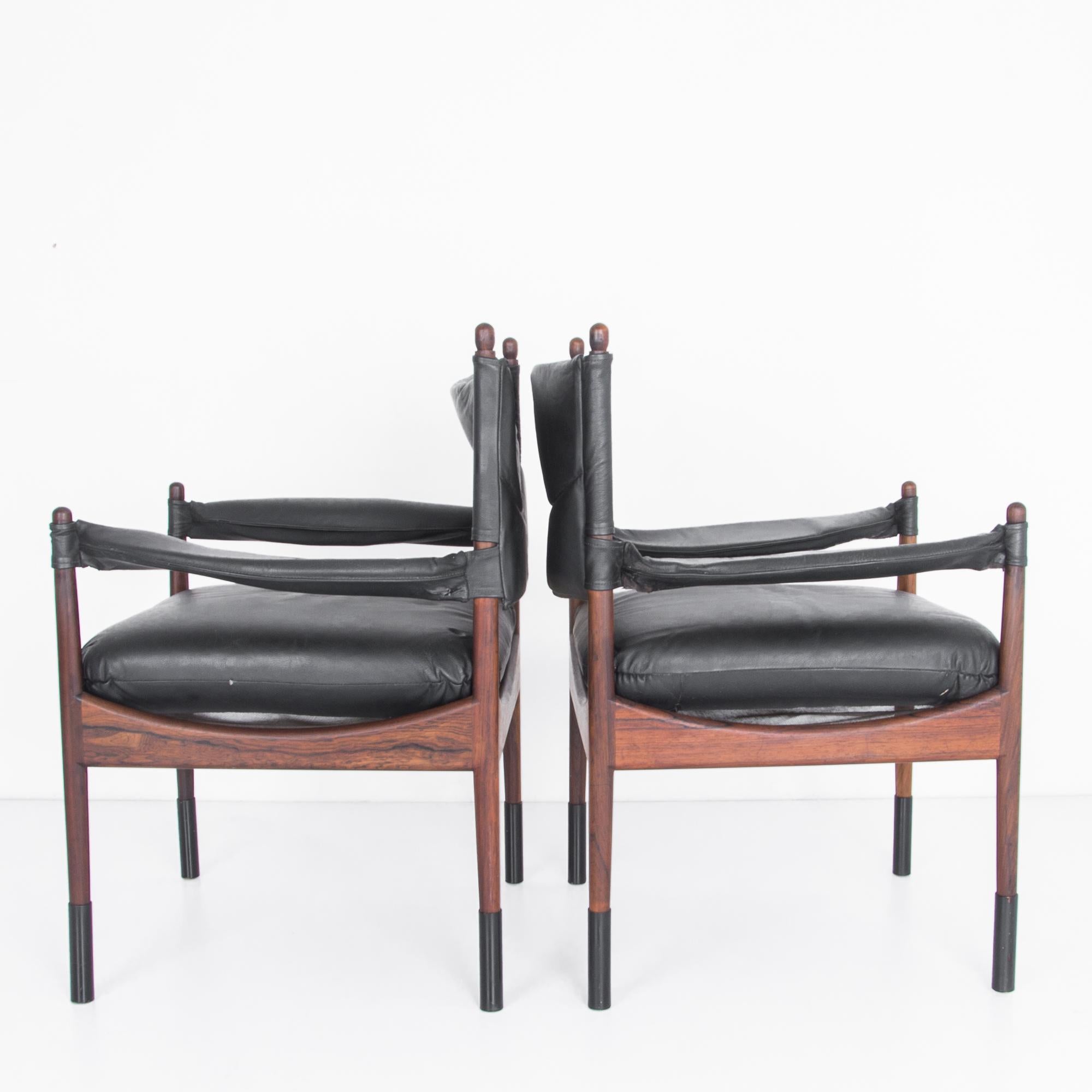 Danish Kristian Vedel Rosewood and Leather Chairs, a Pair