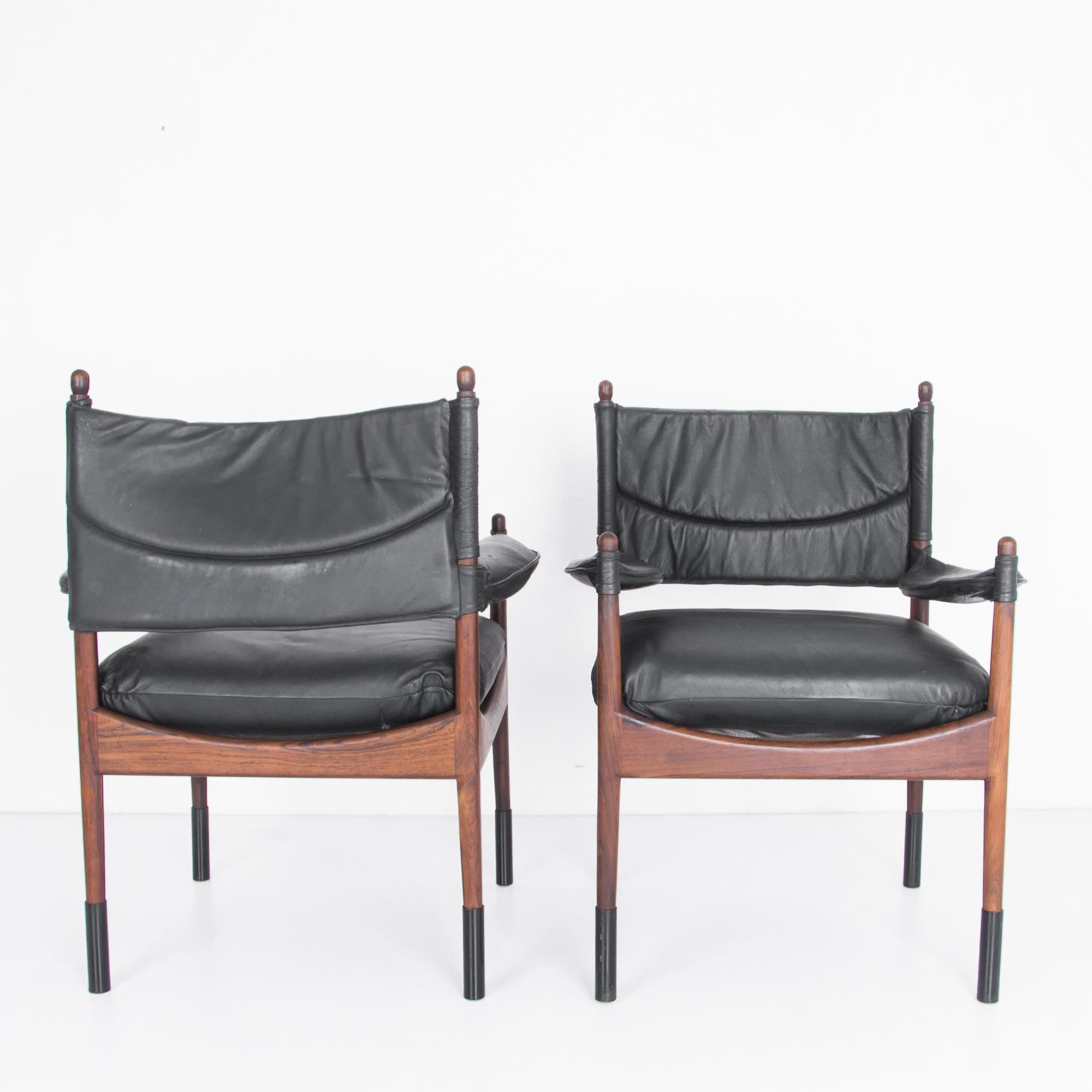 Kristian Vedel Rosewood and Leather Chairs, a Pair In Good Condition In High Point, NC