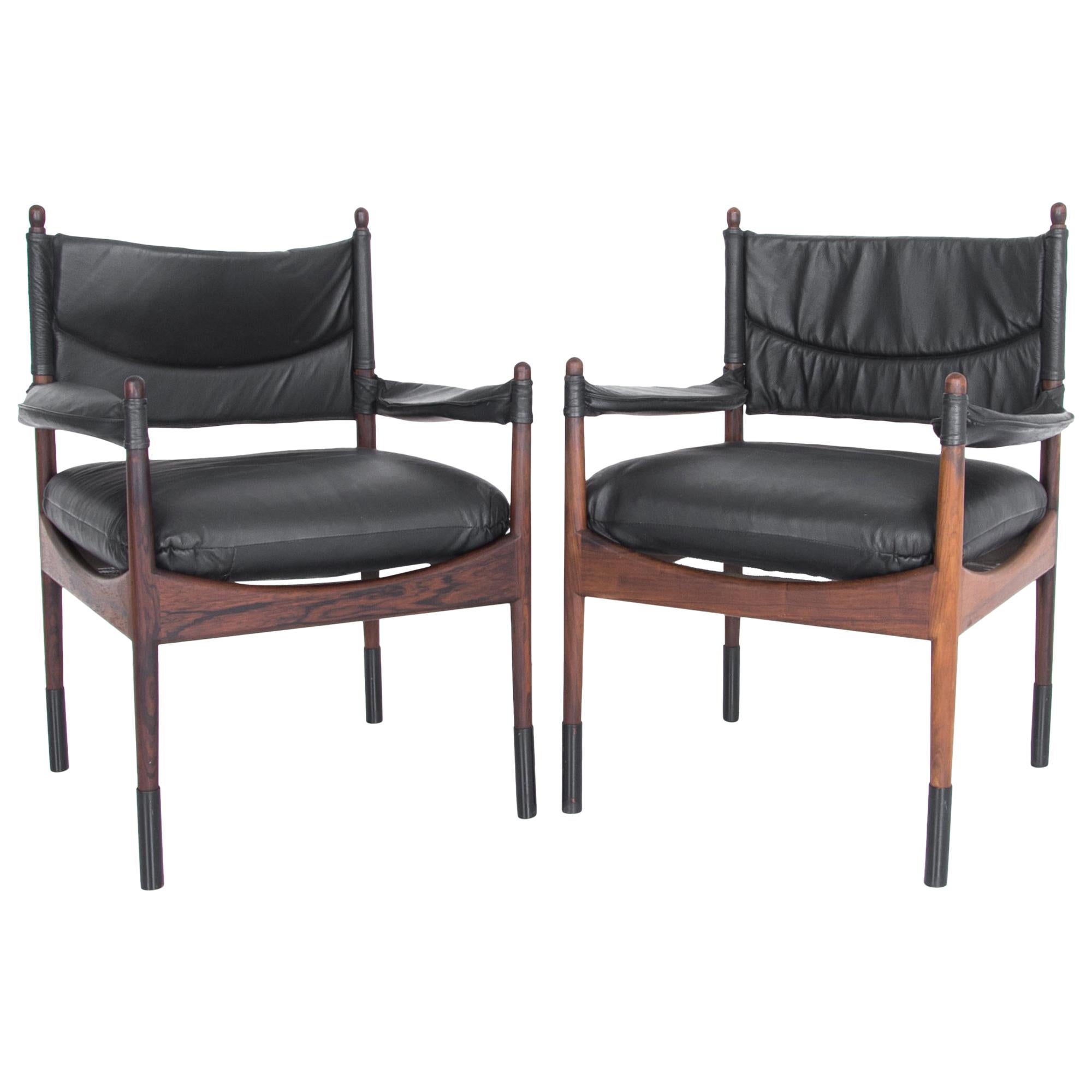 Kristian Vedel Rosewood and Leather Chairs, a Pair