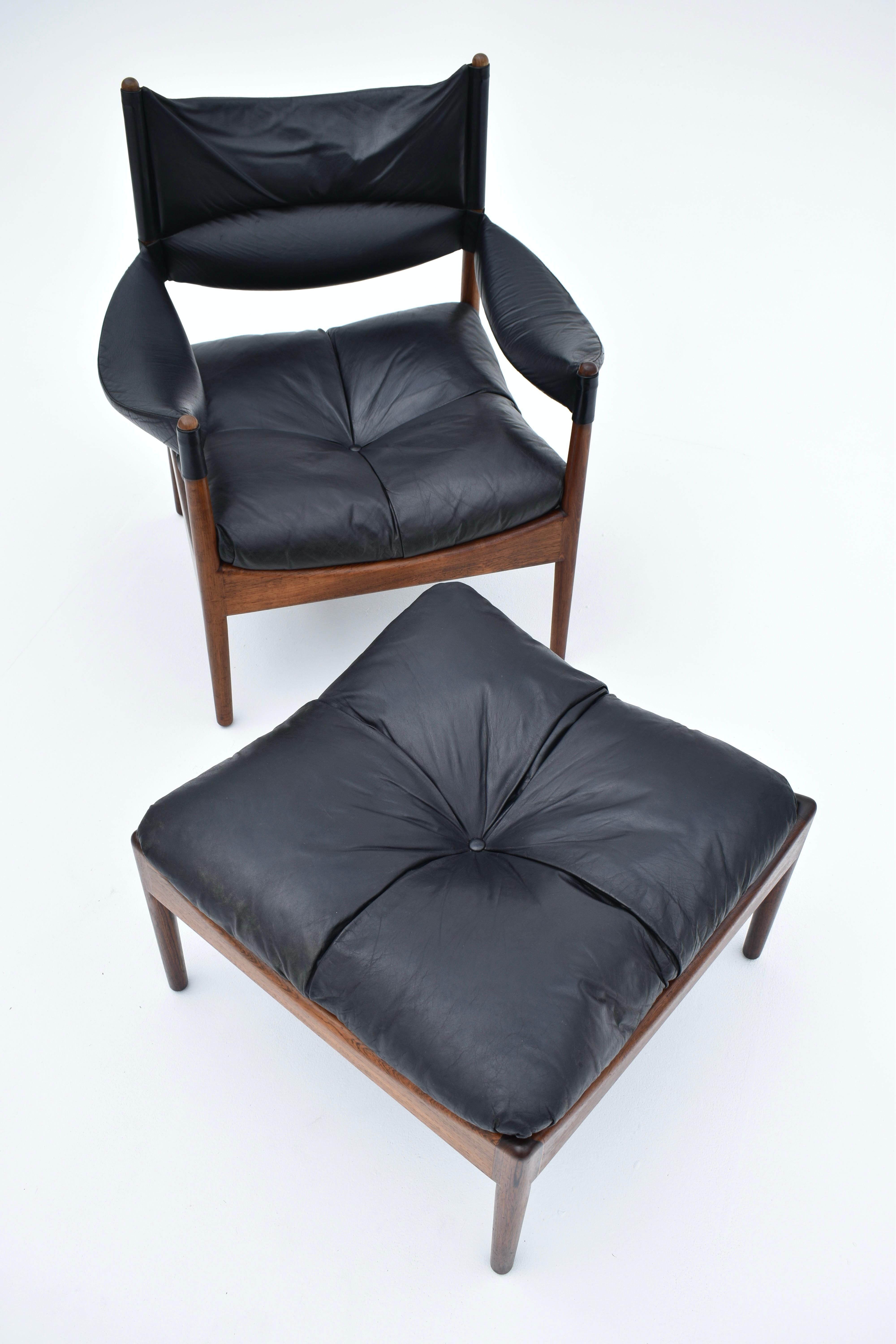 Kristian Vedel Rosewood & Leather 'Modus' Chair & Footstool For Soren Willadsen 5