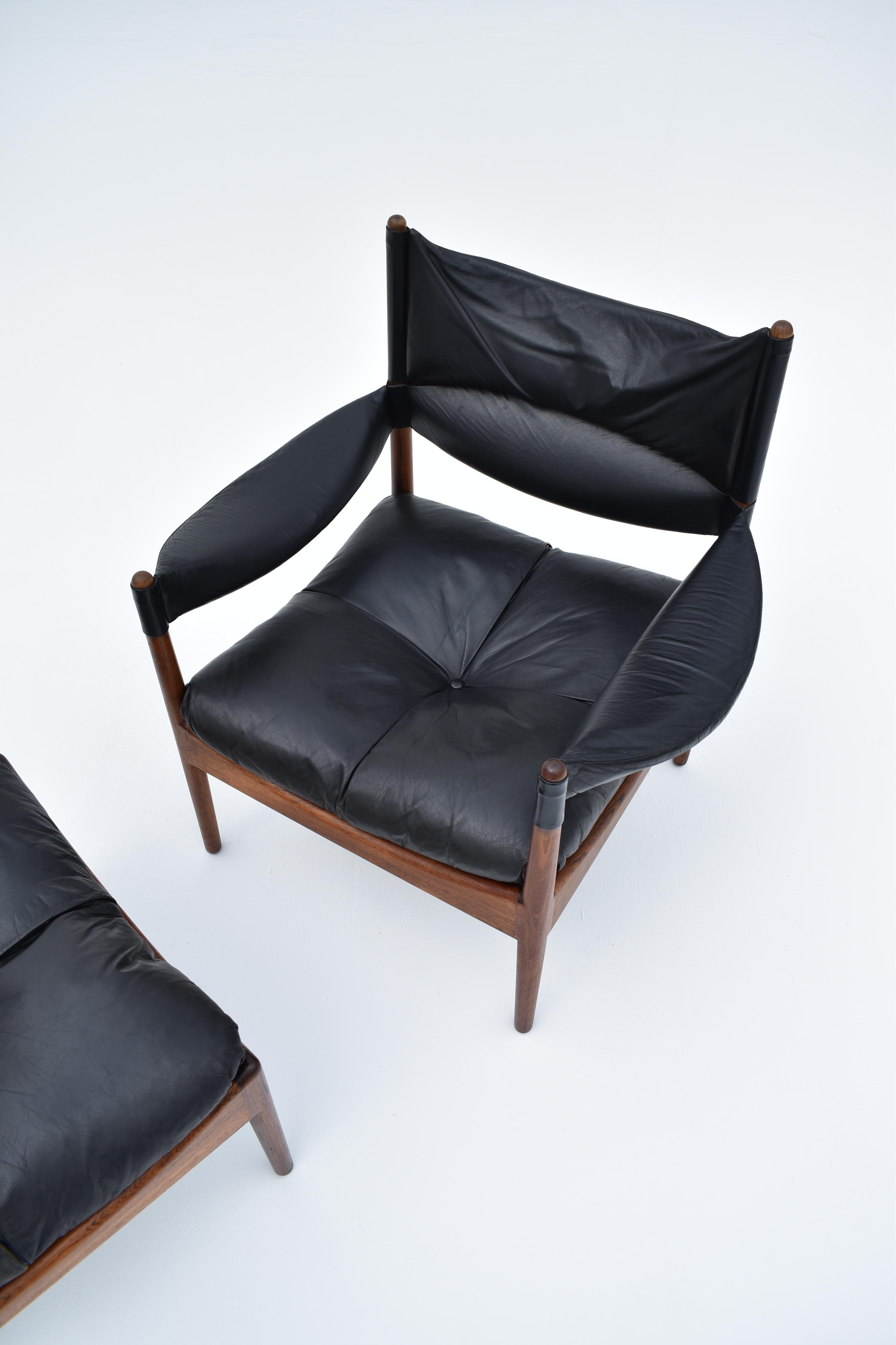 Scandinavian Modern Kristian Vedel Rosewood & Leather 'Modus' Chair & Footstool For Soren Willadsen