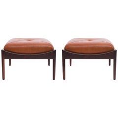 Kristian Vedel Rosewood & Caramel Leather Ottoman Pairs