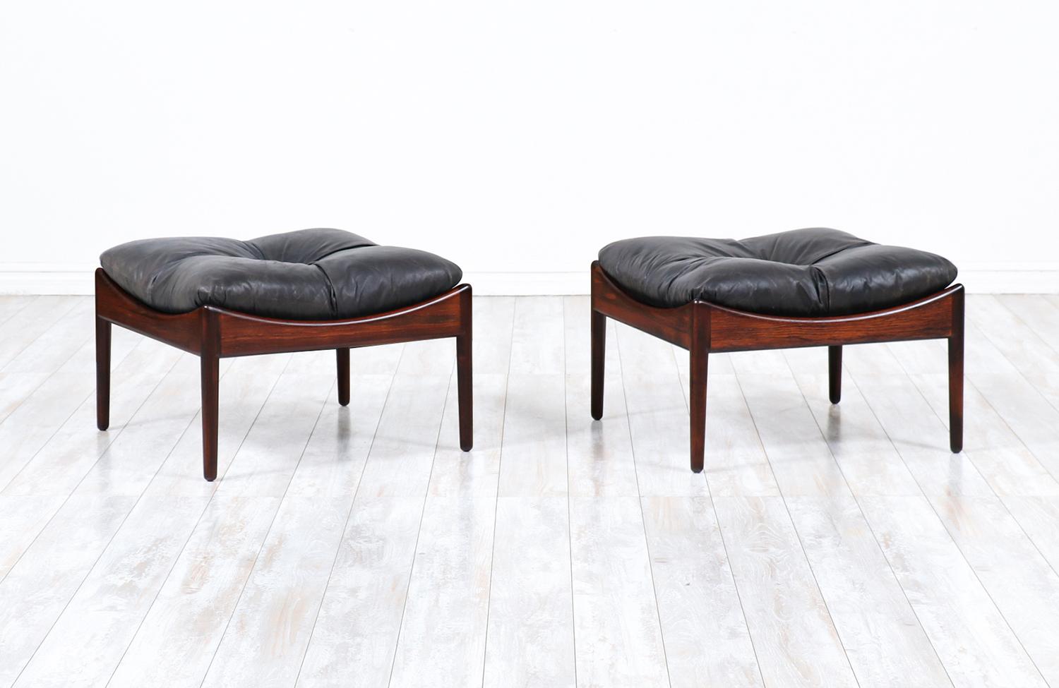 Kristian Vedel rosewood & leather stools for Søren Willadsen.