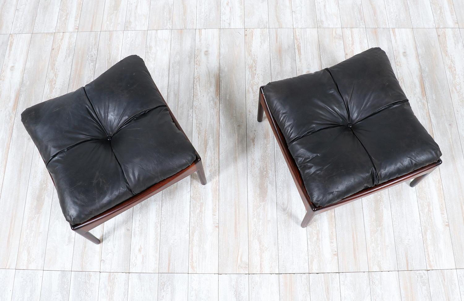 Mid-Century Modern Kristian Vedel Rosewood & Leather Stools for Søren Willadsen