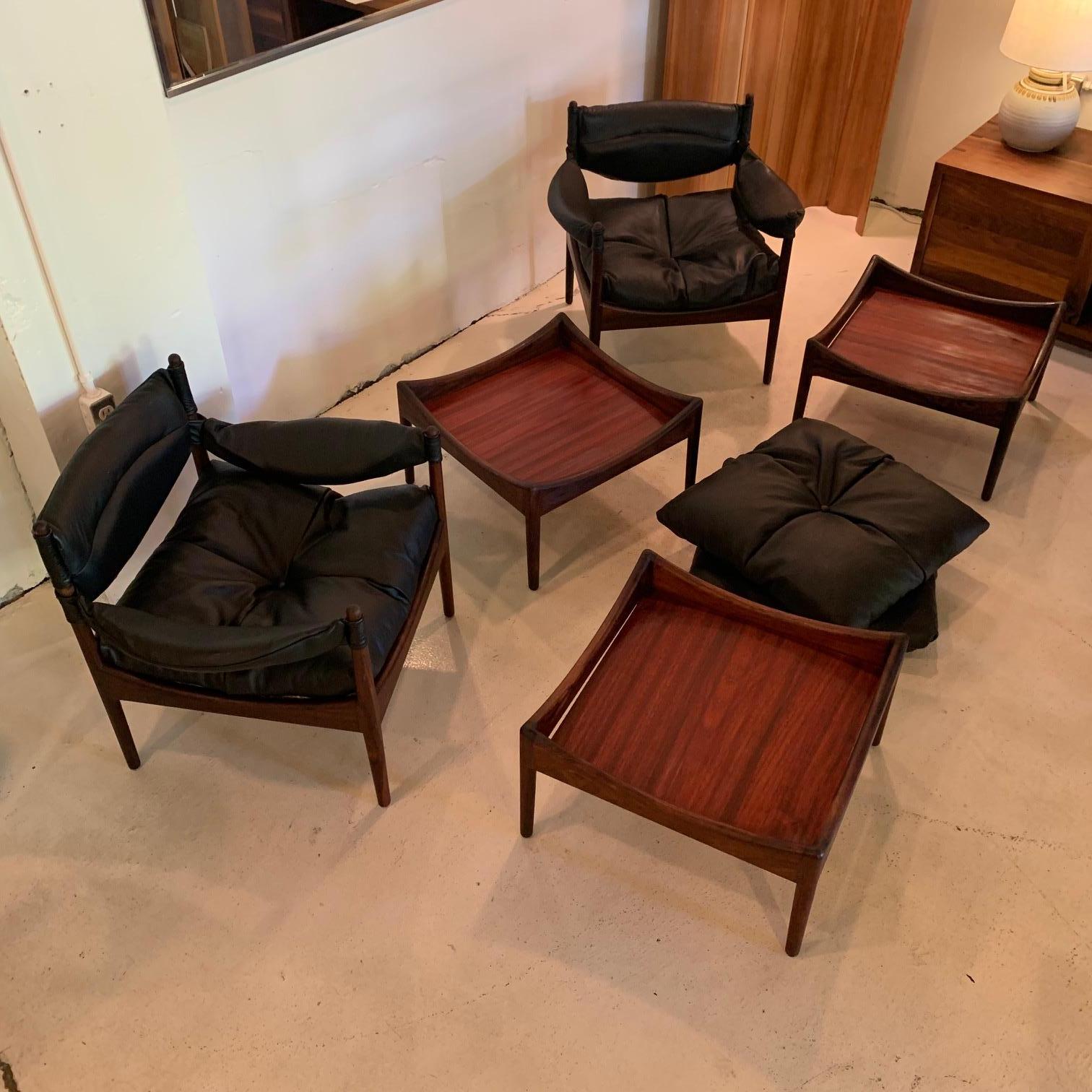 Mid-20th Century Kristian Vedel Rosewood Set Chairs Ottomans and Side Table Danish Made