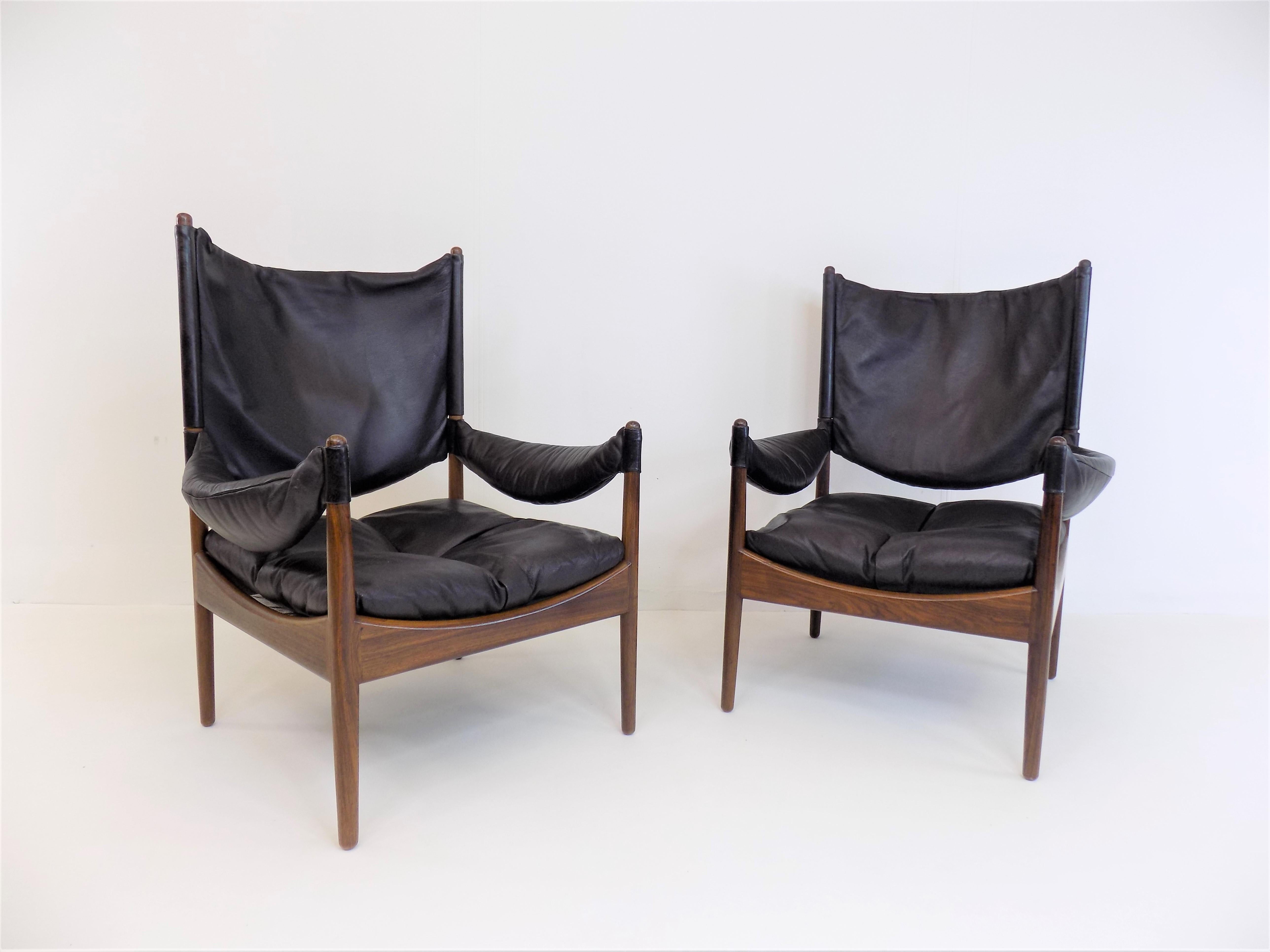 Mid-Century Modern Kristian Vedel Set of 2 Modus Leather Chairs for Søren Willadsen