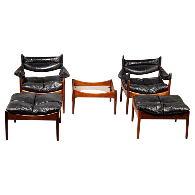 Kristian Vedel, set of black leather Modus furniture, Denmark 1960s