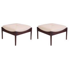 Kristian Vedel Solid Rosewood and Upholstered Ottomans