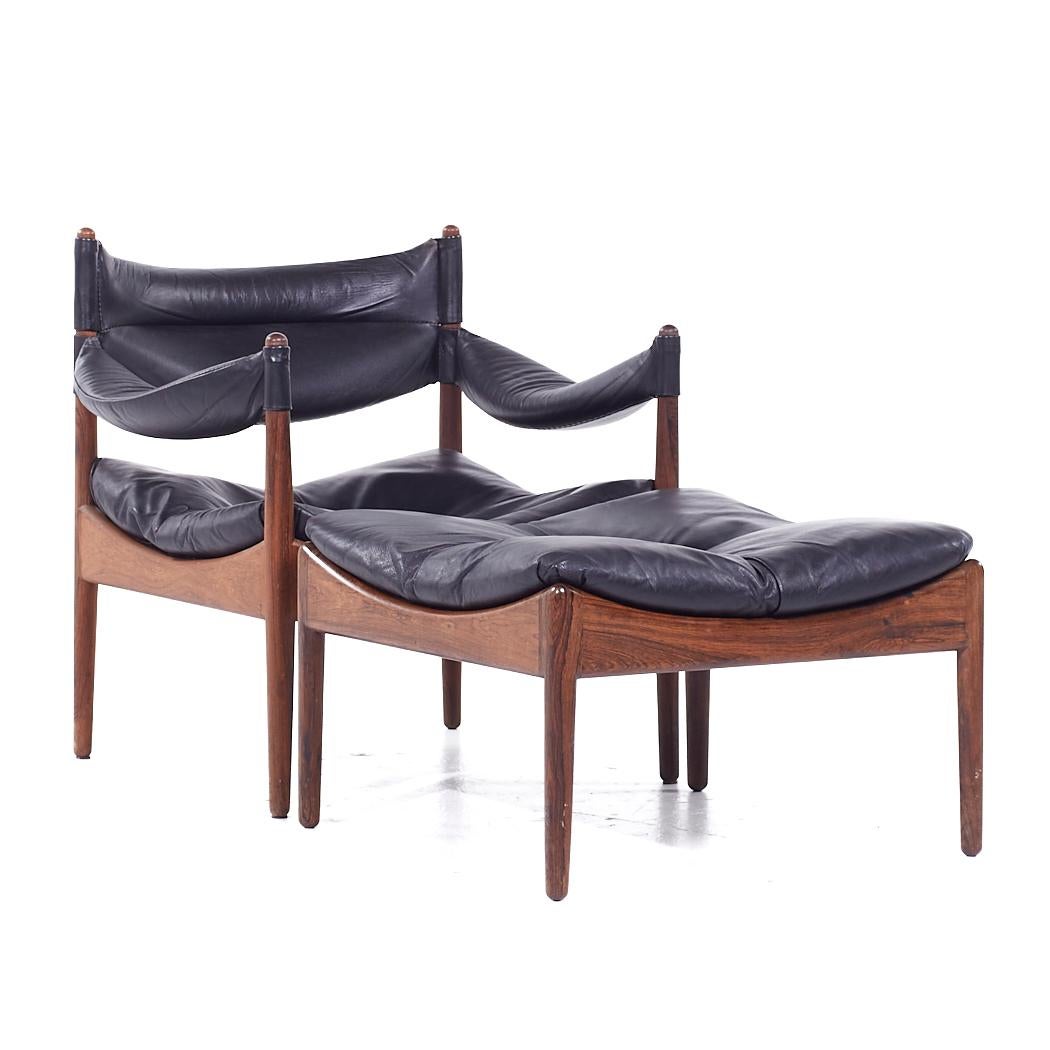 Danish Kristian Vedel Willadsen Møbelfabrik Modus MCM Rosewood Leather Chairs Ottoman For Sale