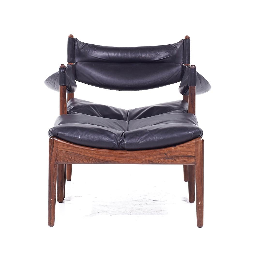 Kristian Vedel Willadsen Møbelfabrik Modus MCM Rosewood Leather Chairs Ottoman In Good Condition For Sale In Countryside, IL