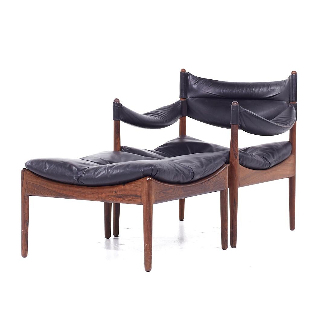 Late 20th Century Kristian Vedel Willadsen Møbelfabrik Modus MCM Rosewood Leather Chairs Ottoman For Sale