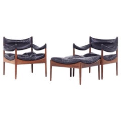 Kristian Vedel Willadsen Møbelfabrik Modus MCM Rosewood Leather Chairs Ottoman