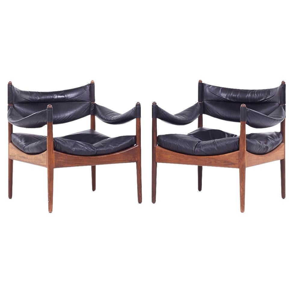 Kristian Vedel Willadsen Møbelfabrik Modus MCM Rosewood Leather Lounge Chairs