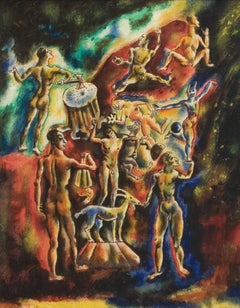 French Neo-Romantic Surrealist Painting "Circus" by Kristians Tonny