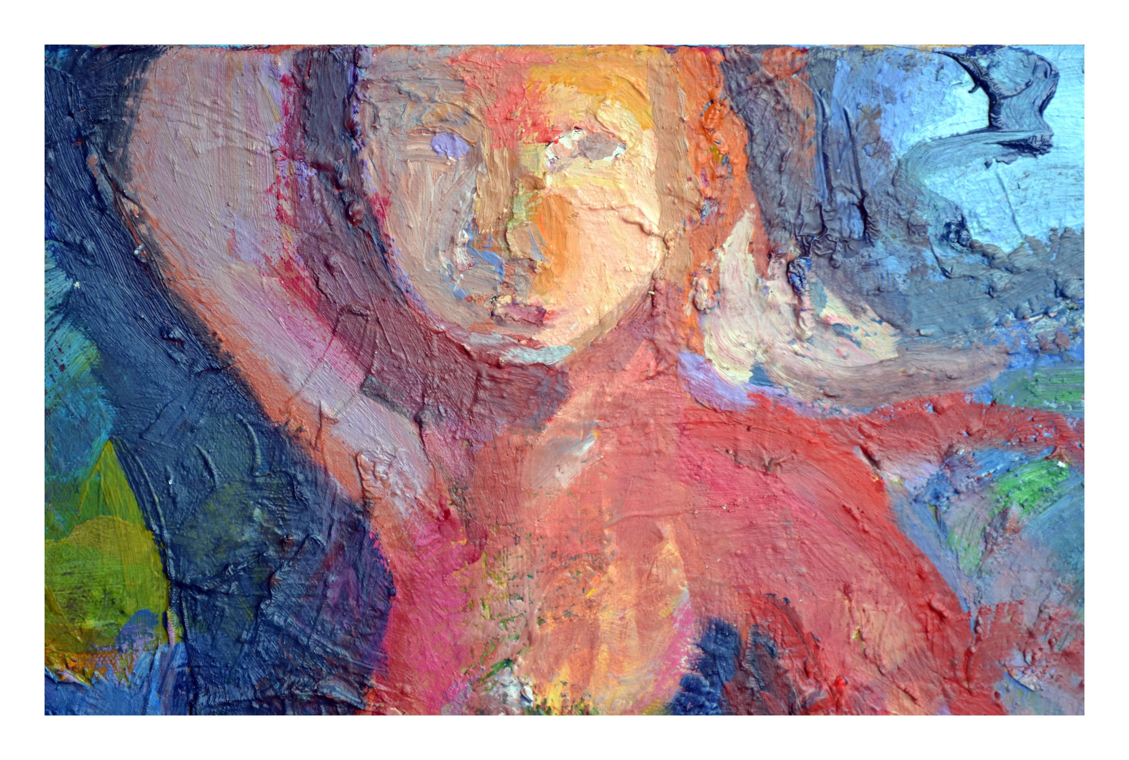 Nudo figurativo espressionista sotto l'albero in olio su tavola - Painting di Kristin Cohen Bucci