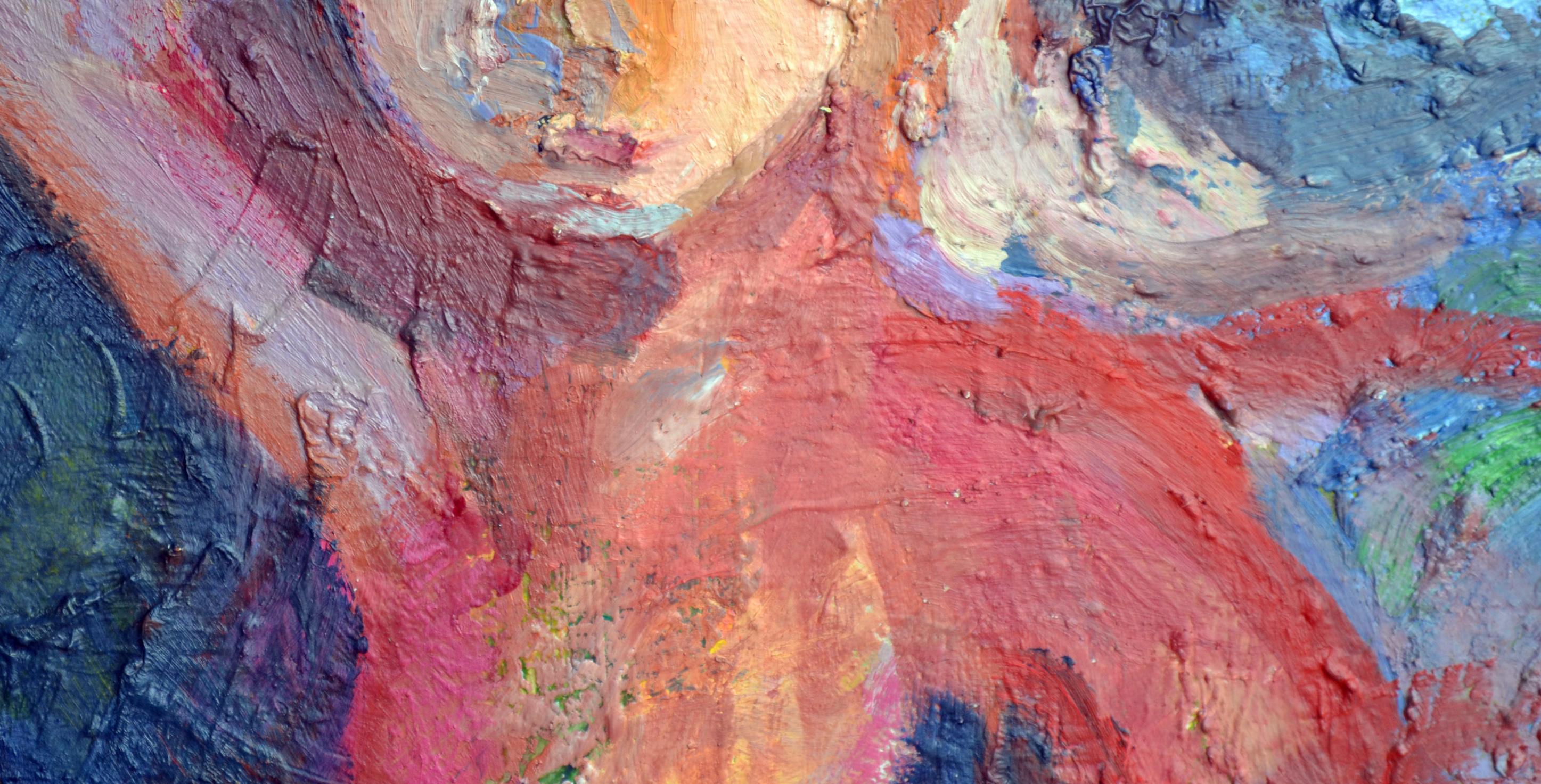 Nudo figurativo espressionista sotto l'albero in olio su tavola - Painting Espressionista di Kristin Cohen Bucci