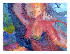 Expressionist Figurative Nude Under the Tree in Oil on Board