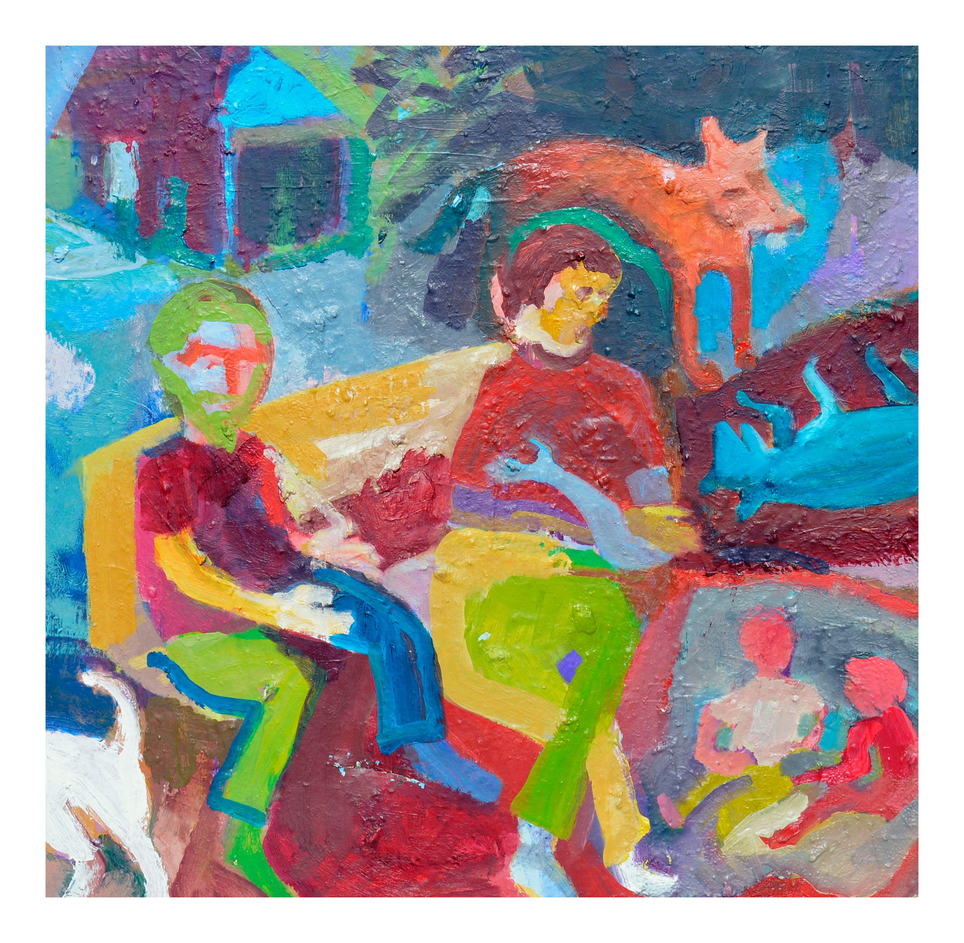 Espressionismo astratto -- Giornata dei papà e dei cani al parco - Painting di Kristin Cohen