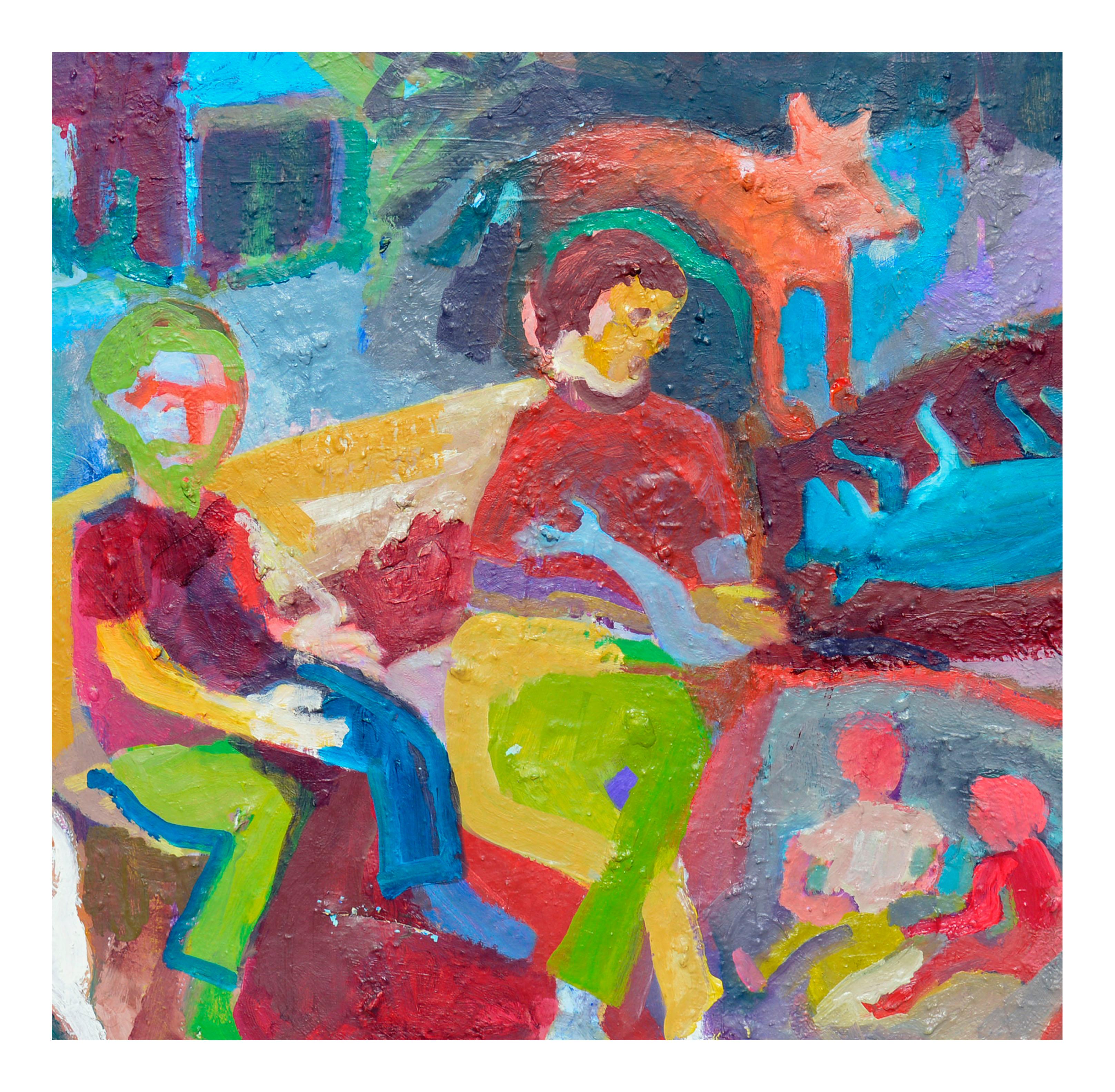 Espressionismo astratto -- Giornata dei papà e dei cani al parco - Figurative Painting Marrone di Kristin Cohen