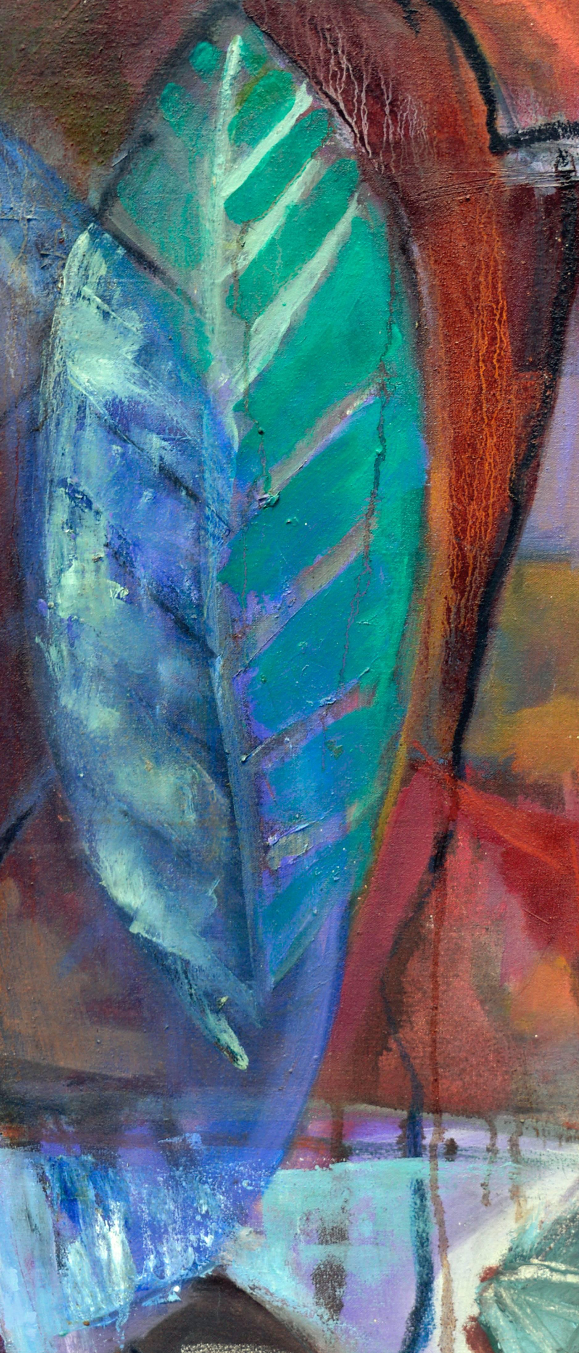 Foglie astratte espressioniste - Scuola di San Francisco in olio su tela - Abstract Painting Grigio di Kristin Cohen