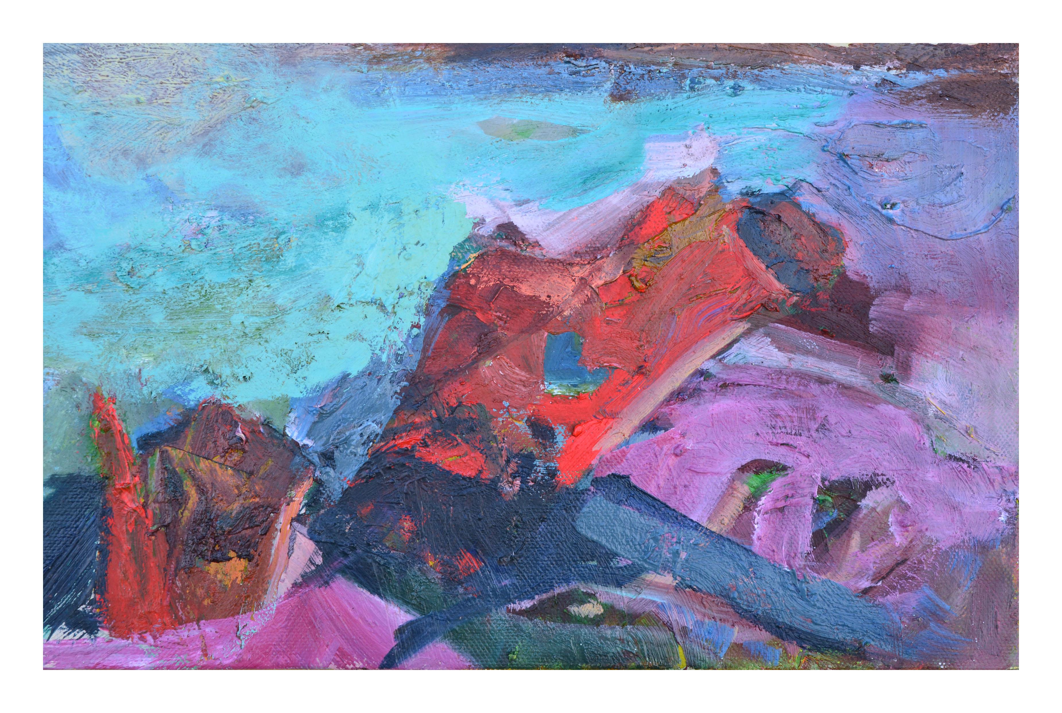 Abstract Impressionist Landscape -- Vibrant Shoreline - Painting by Kristin Cohen