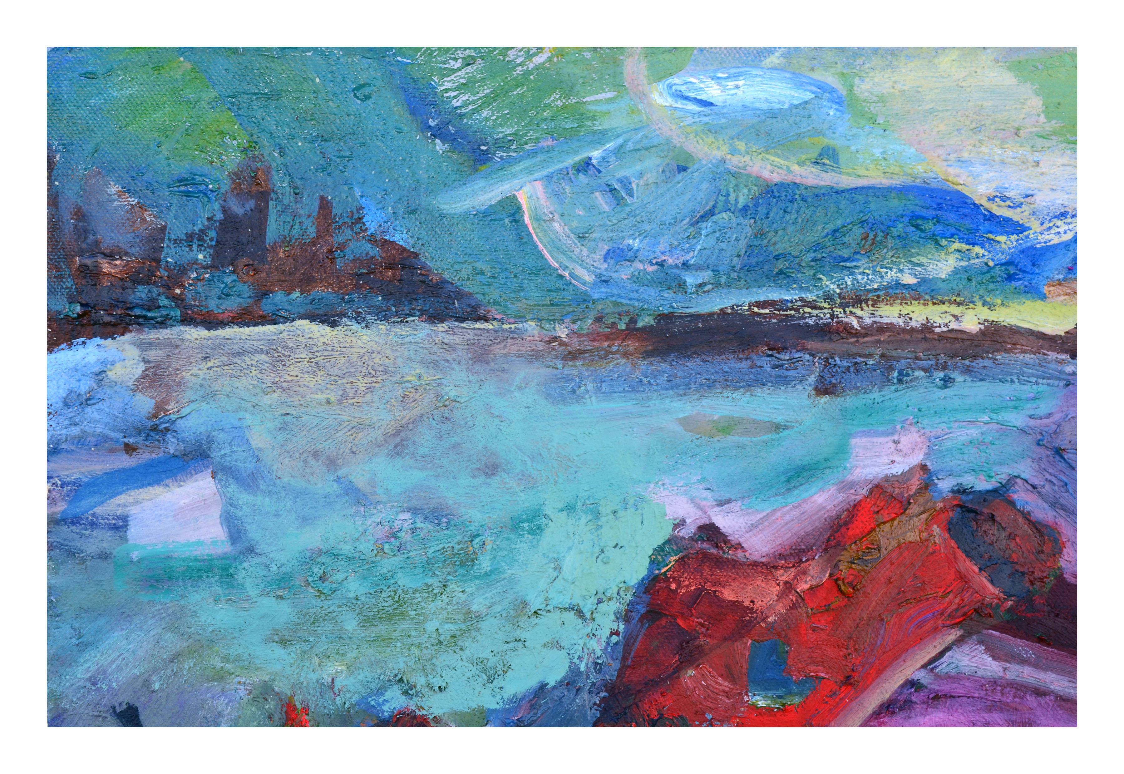 Abstract Impressionist Landscape -- Vibrant Shoreline - Blue Abstract Painting by Kristin Cohen