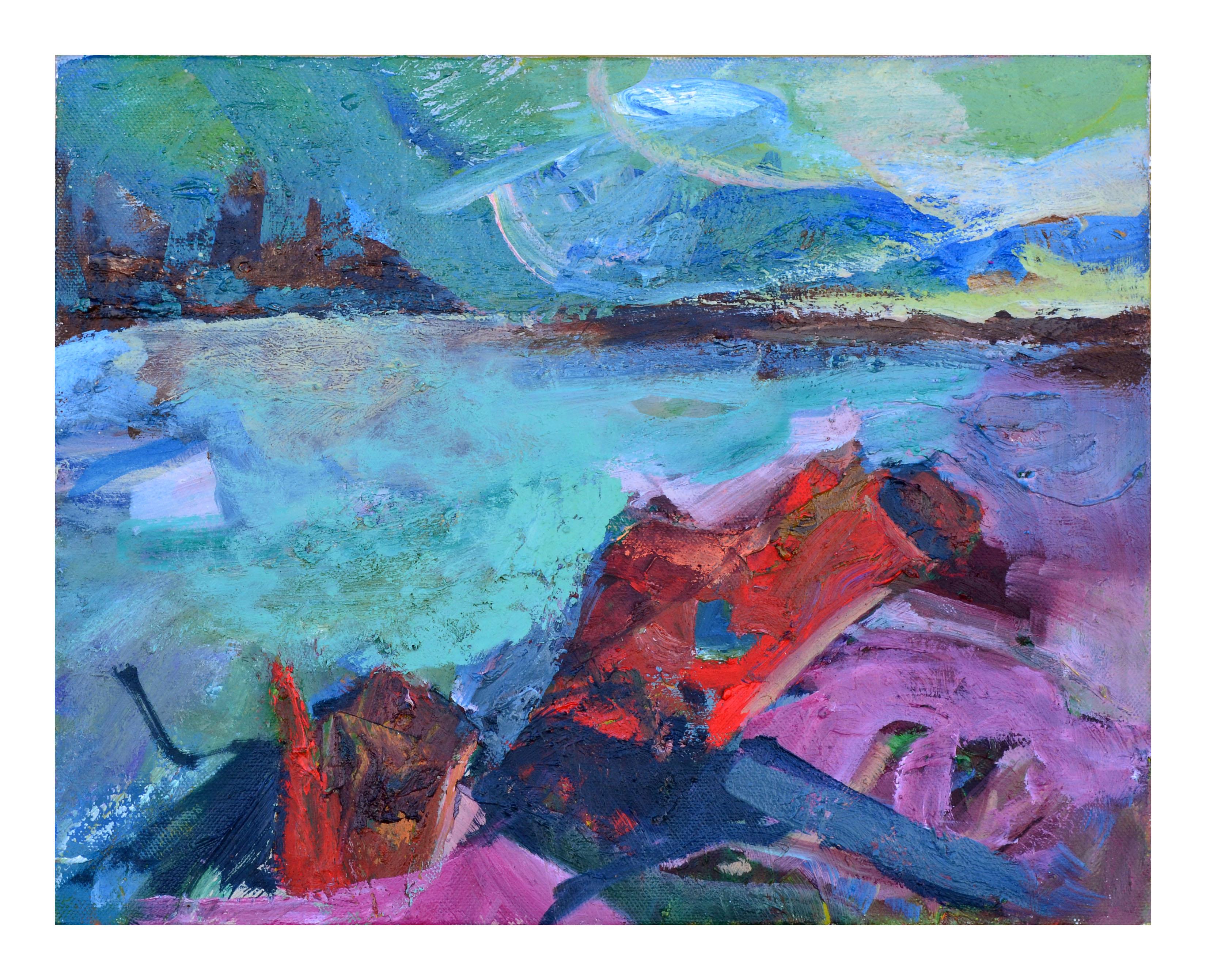 Kristin Cohen Abstract Painting - Abstract Impressionist Landscape -- Vibrant Shoreline