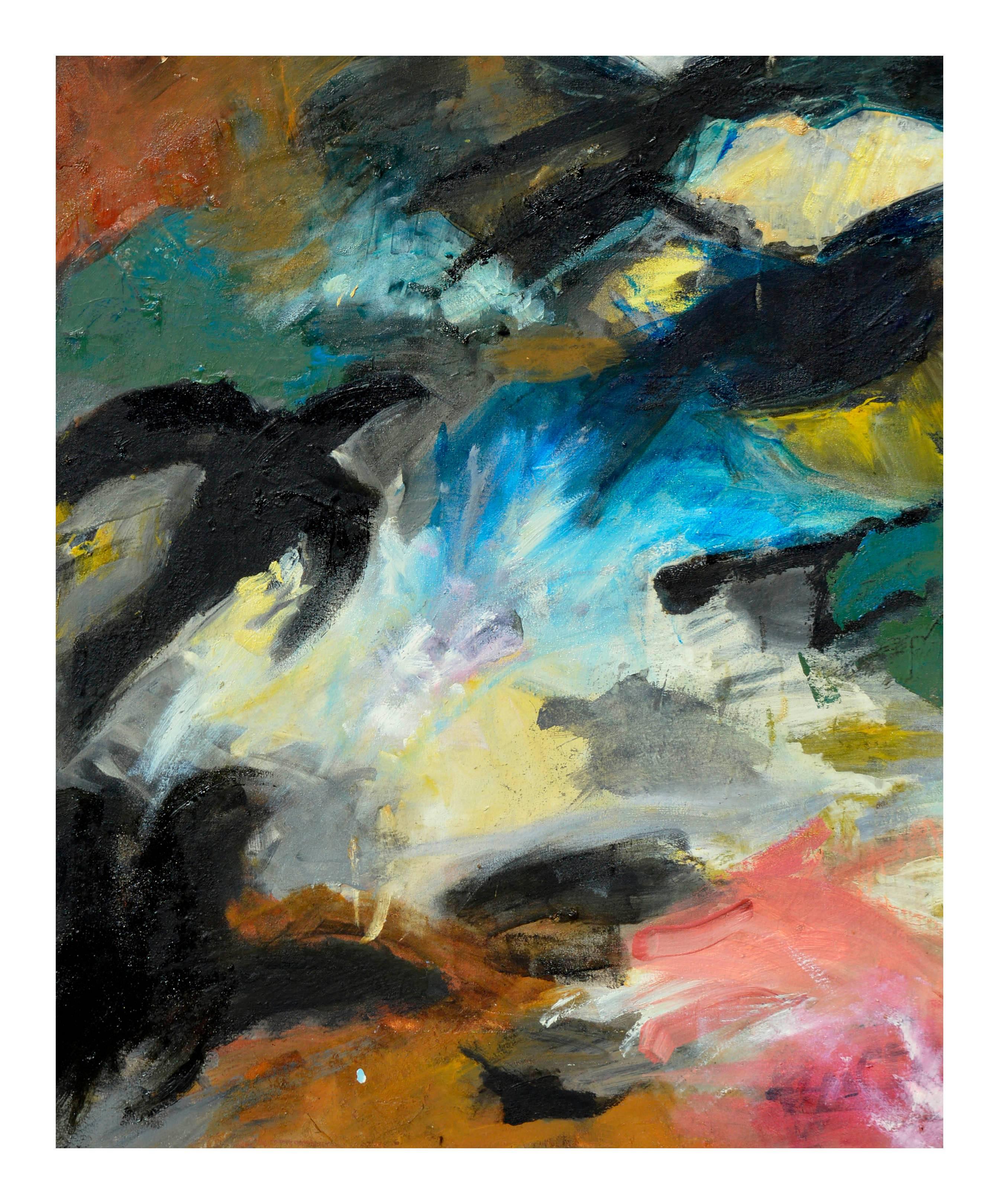 Corvi sul campo - Composizione astratta espressionista a olio su tela - Painting di Kristin Cohen