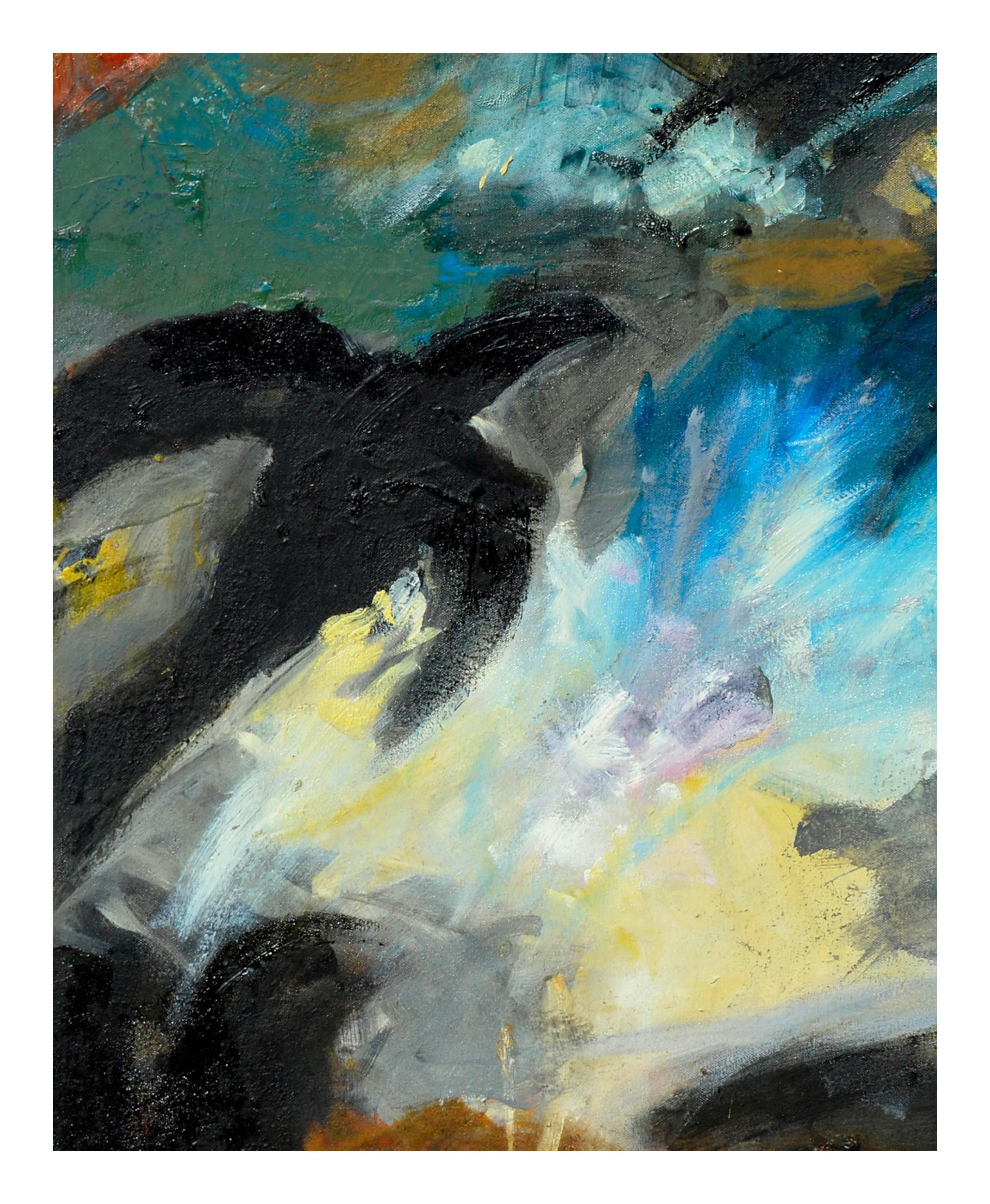 Corvi sul campo - Composizione astratta espressionista a olio su tela - Painting Espressionismo astratto di Kristin Cohen