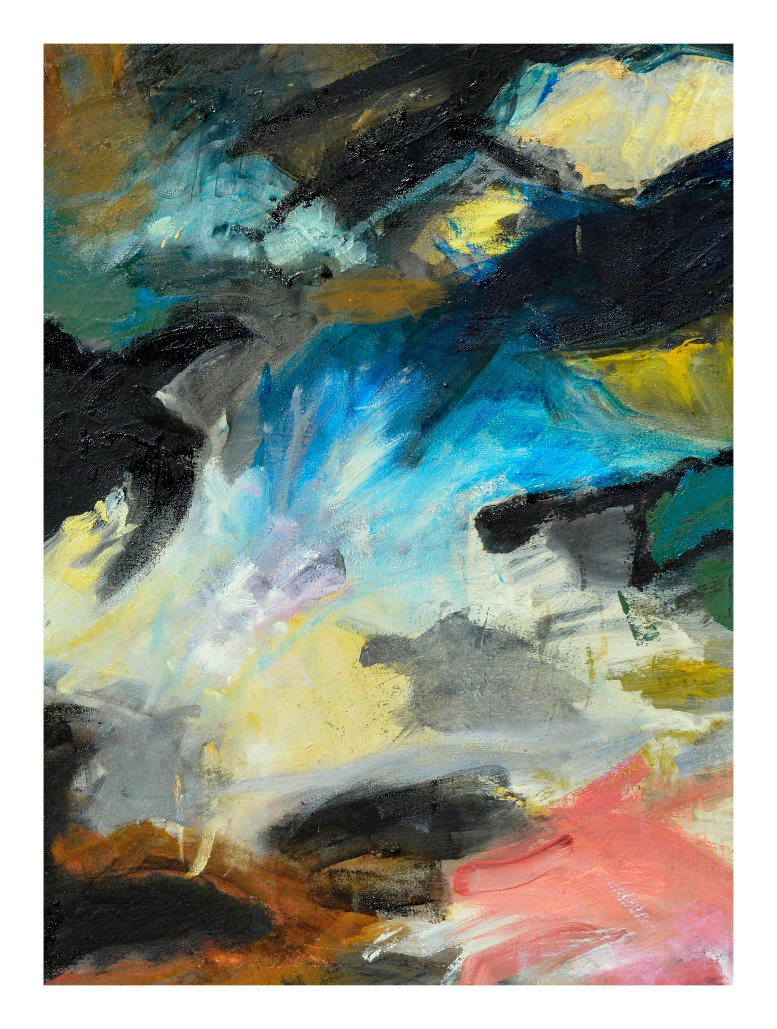Corvi sul campo - Composizione astratta espressionista a olio su tela - Abstract Painting Nero di Kristin Cohen