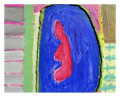 Figure in Blue Pool - Vintage Abstract Impressionist Composition in Oil