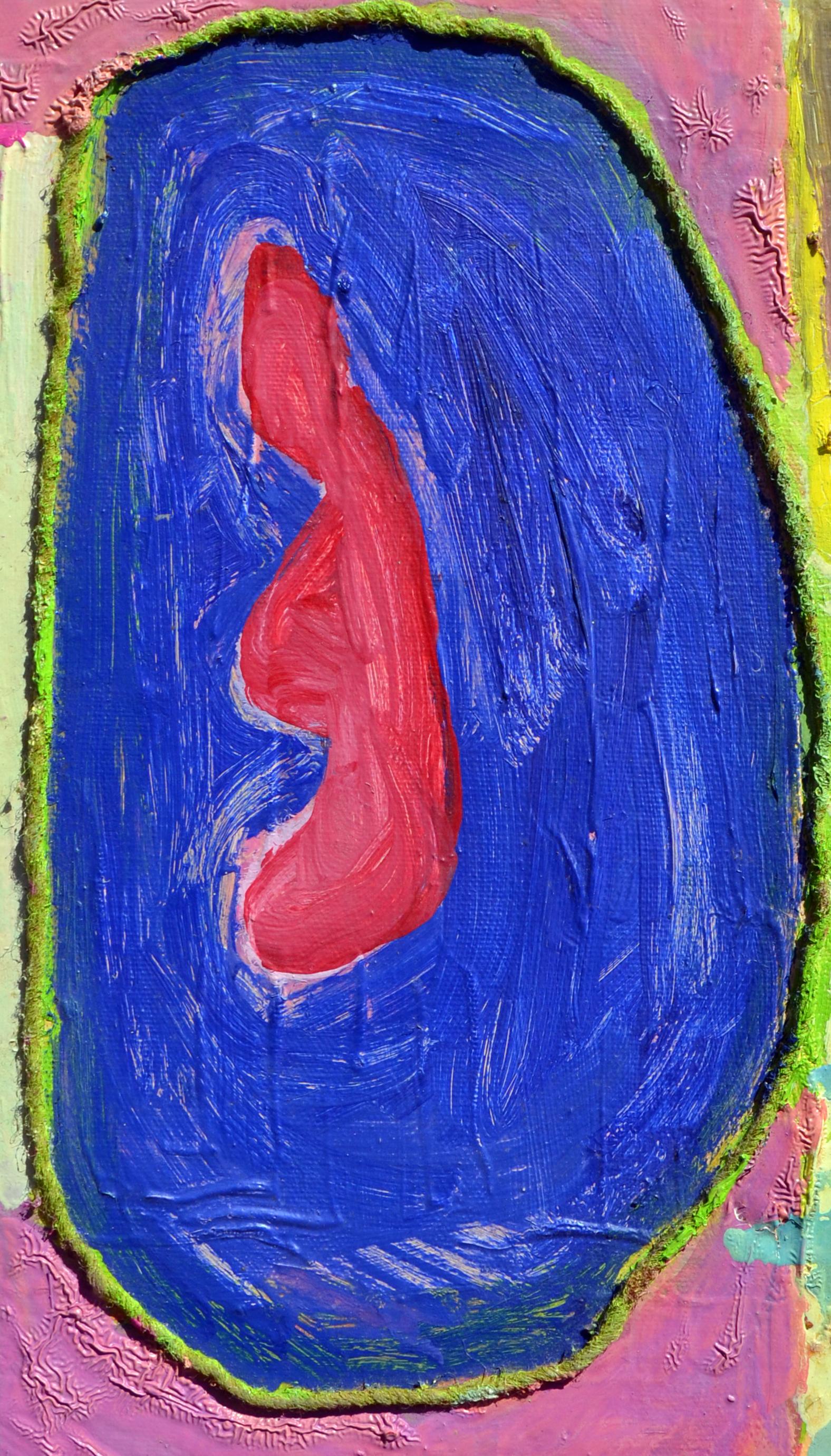 Figura in una piscina blu - Composizione astratta impressionista ad olio d'epoca - Painting Impressionismo astratto di Kristin Cohen