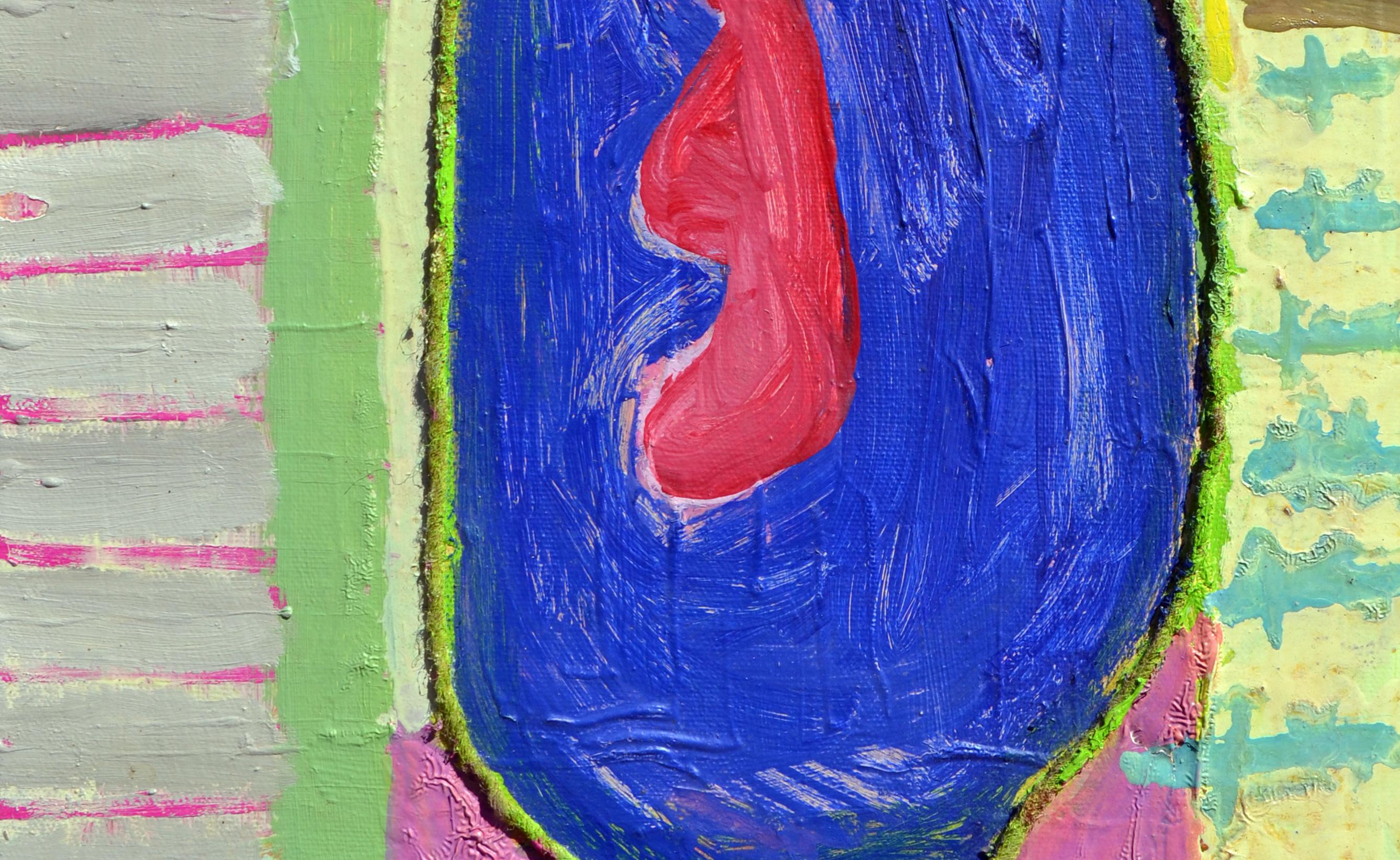 Figura in una piscina blu - Composizione astratta impressionista ad olio d'epoca - Abstract Painting Marrone di Kristin Cohen