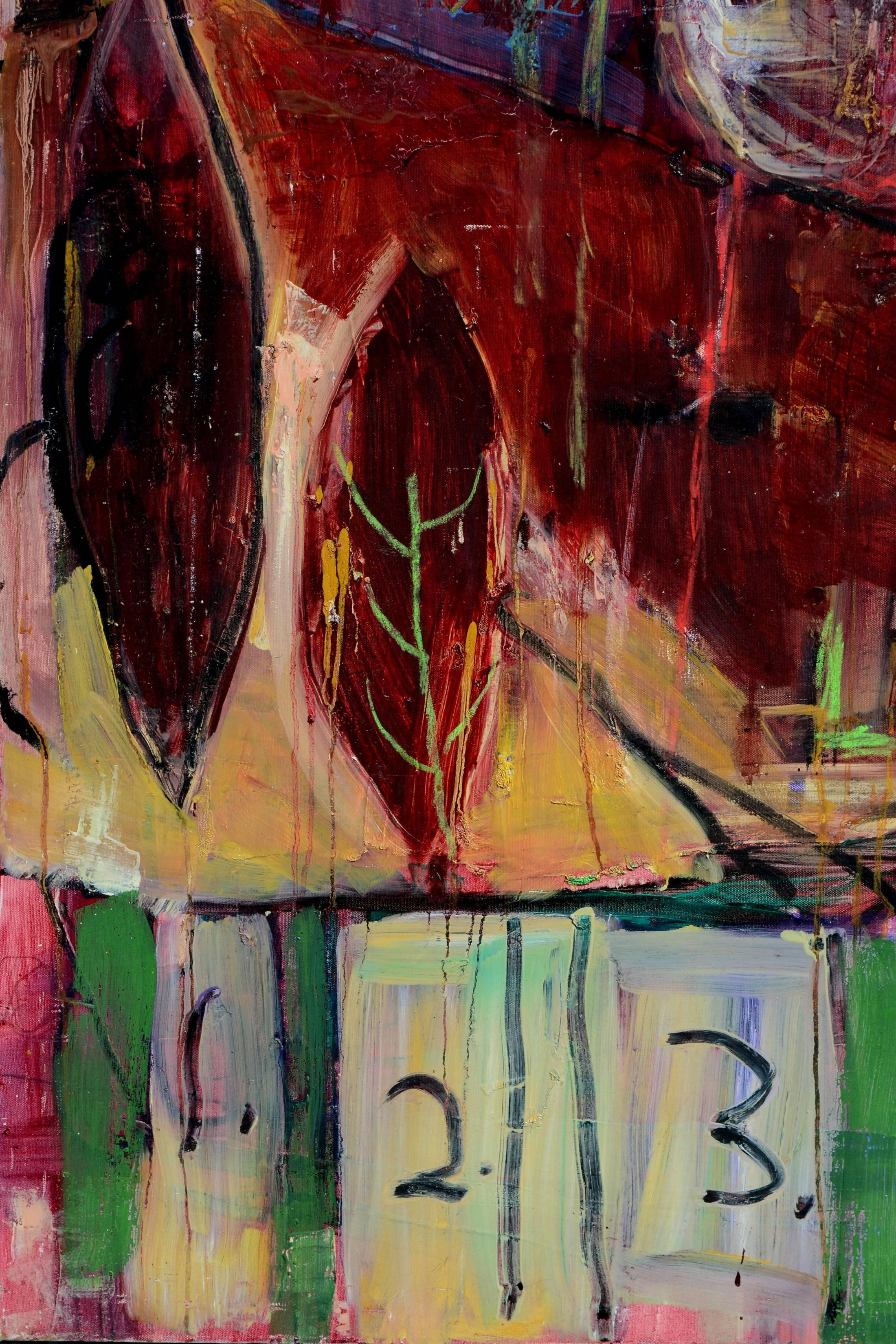Paesaggio astratto espressionista del cortile anteriore - Abstract Painting Grigio di Kristin Cohen
