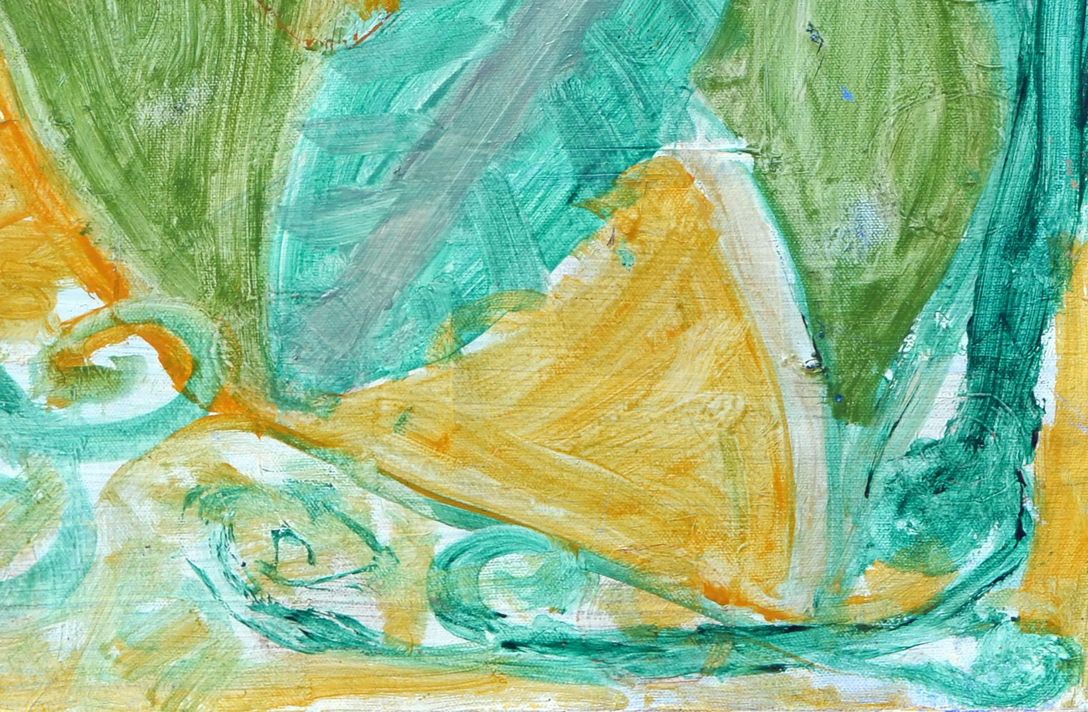 In the Garden Abstract Expressionist - Green Abstract Painting by Kristin Cohen