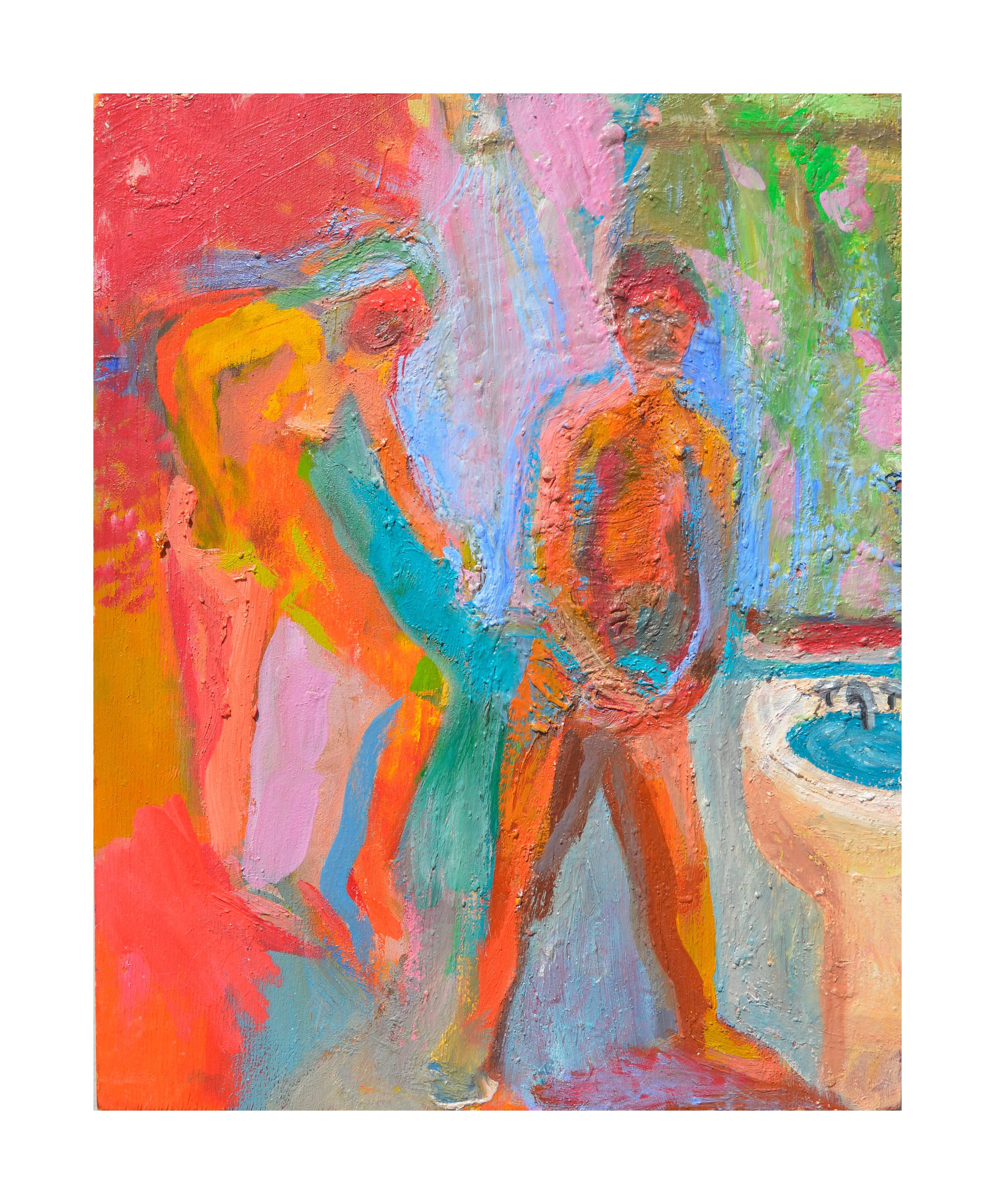 Morning Bath - Abstract Expressionism in Oil on Board