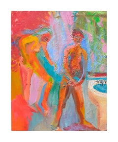 Morning Bath - Abstract Expressionism in Oil on Board