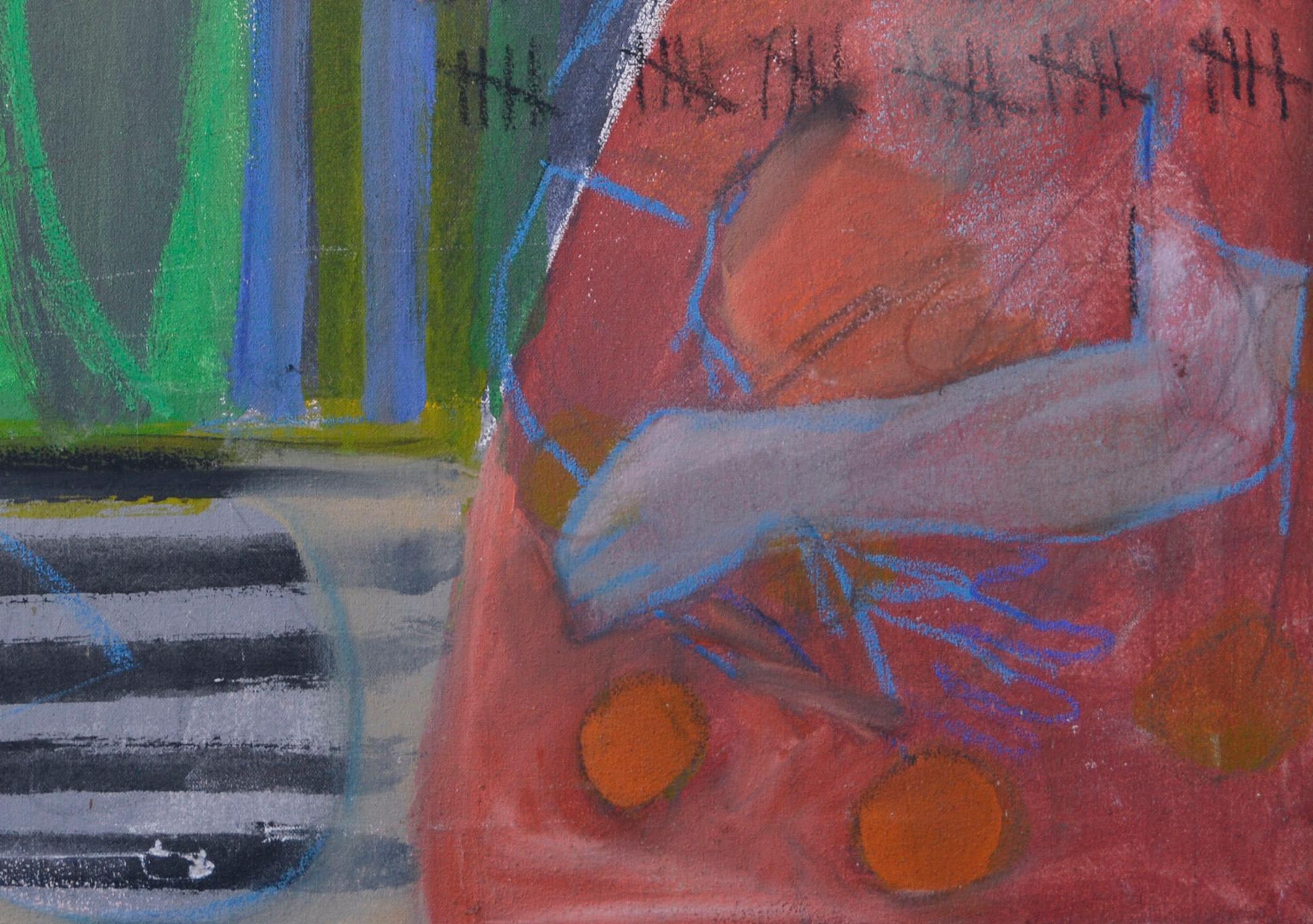 Nueva Madre en el Parque -- Día 65 - Figurative Painting Gris de Kristin Cohen
