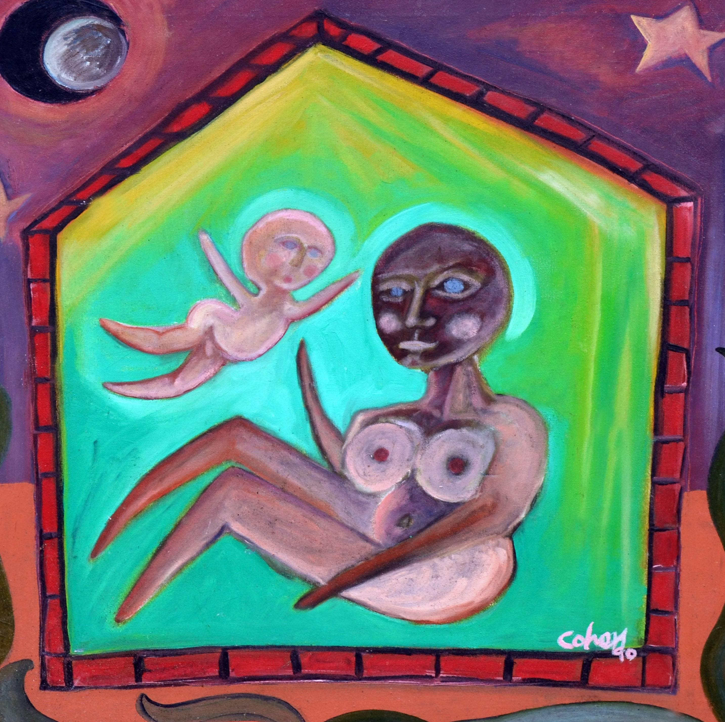 The House - Mother & Child Figurative Abstract  - Painting by Kristin Cohen