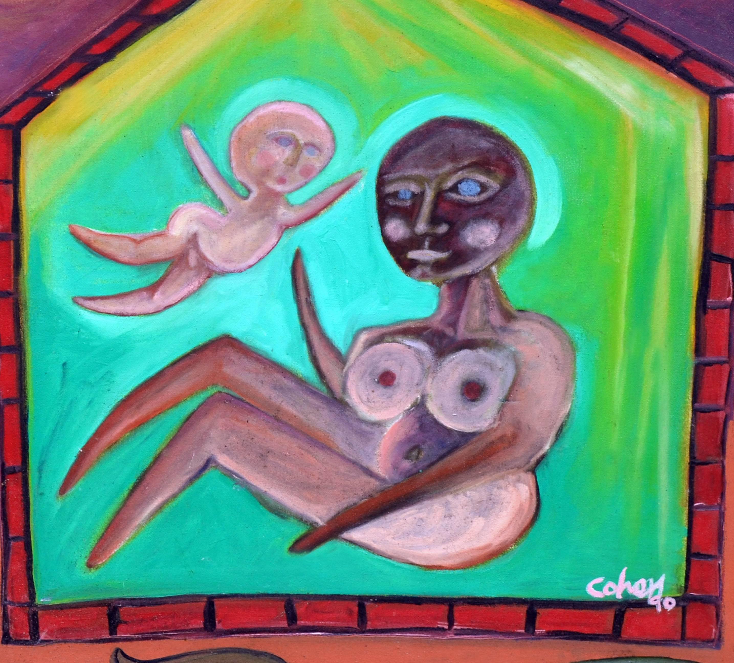 The House - Mother & Child Figurative Abstract  - Abstract Expressionist Painting by Kristin Cohen
